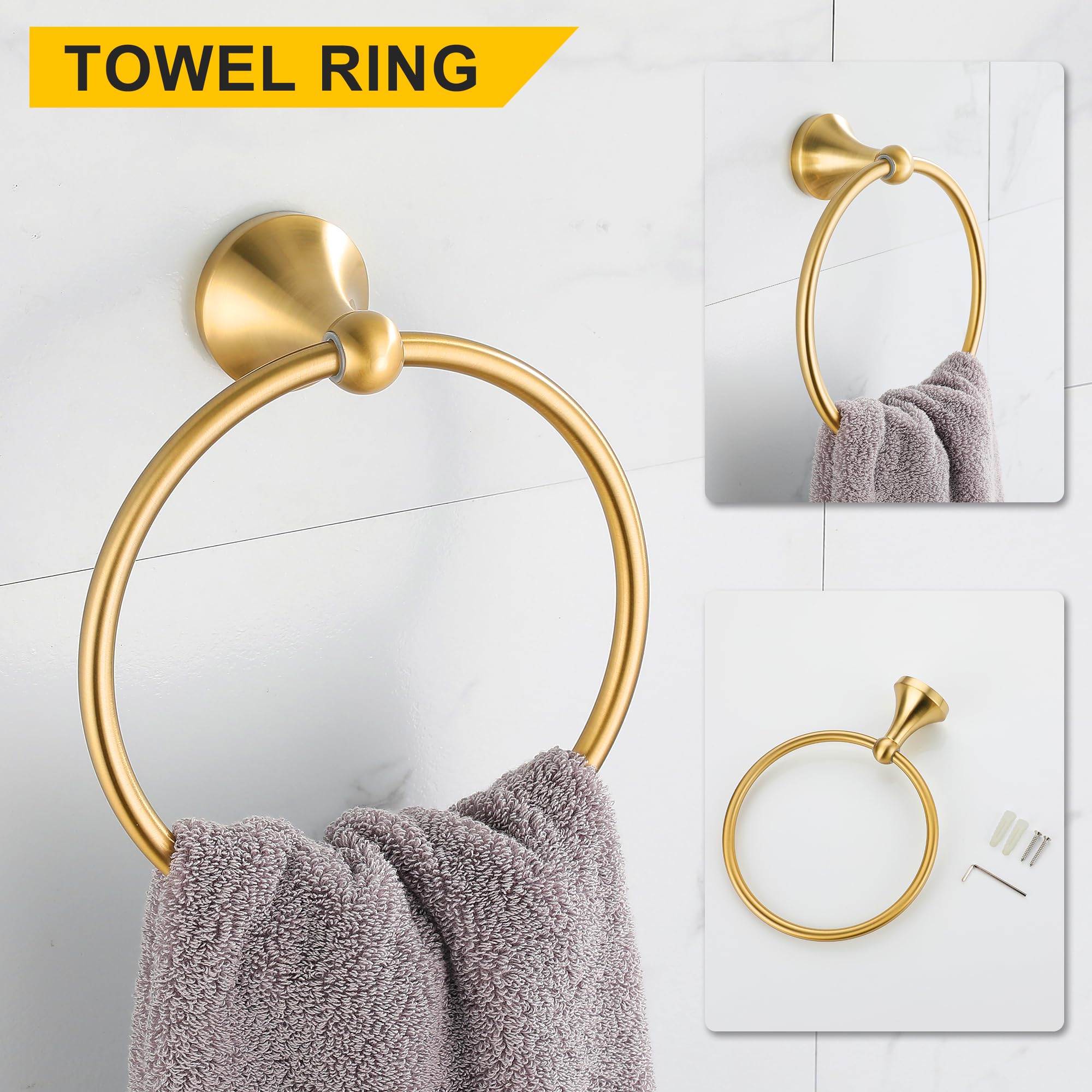 Fropo 4 Piece Gold Bathroom Hardware Set - Brushed Gold Bathroom Accessories, 23.6 Inch Towel Bar | Towel Hook | Toilet Paper Ho