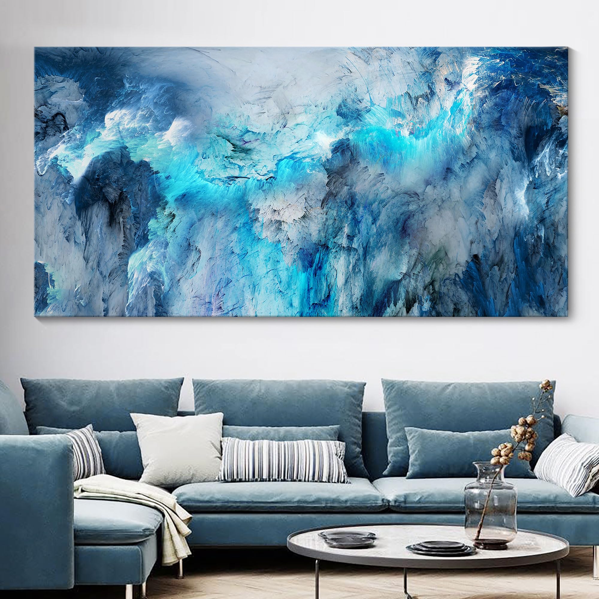 Mofutinpo Large Abstract Canvas Art | Modern Contemporary Wall Decor For Living Room, Bedroom, And Office | Serene Blue Abstract