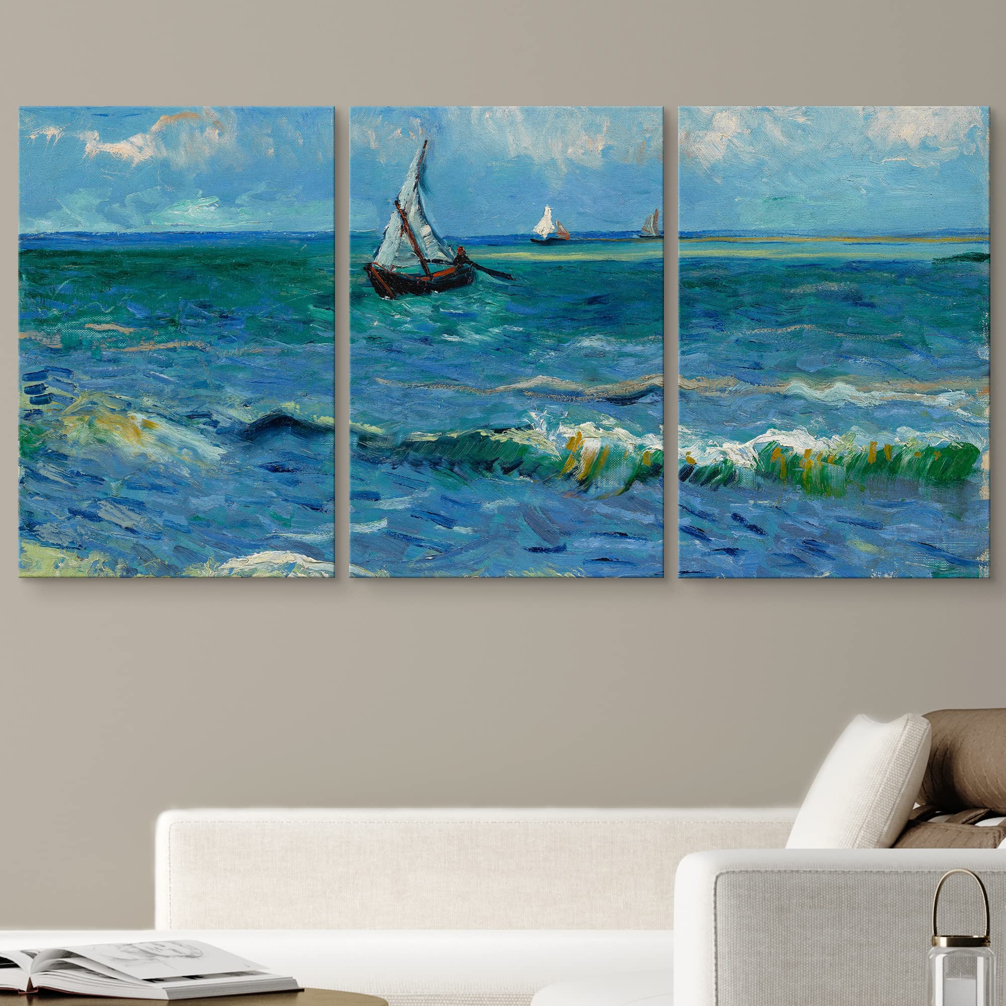 Wall26 Canvas Print Wall Art Set Seascape By Vincent Van Gogh Nature Wilderness Illustrations Fine Art Relax/Calm Multicolor For