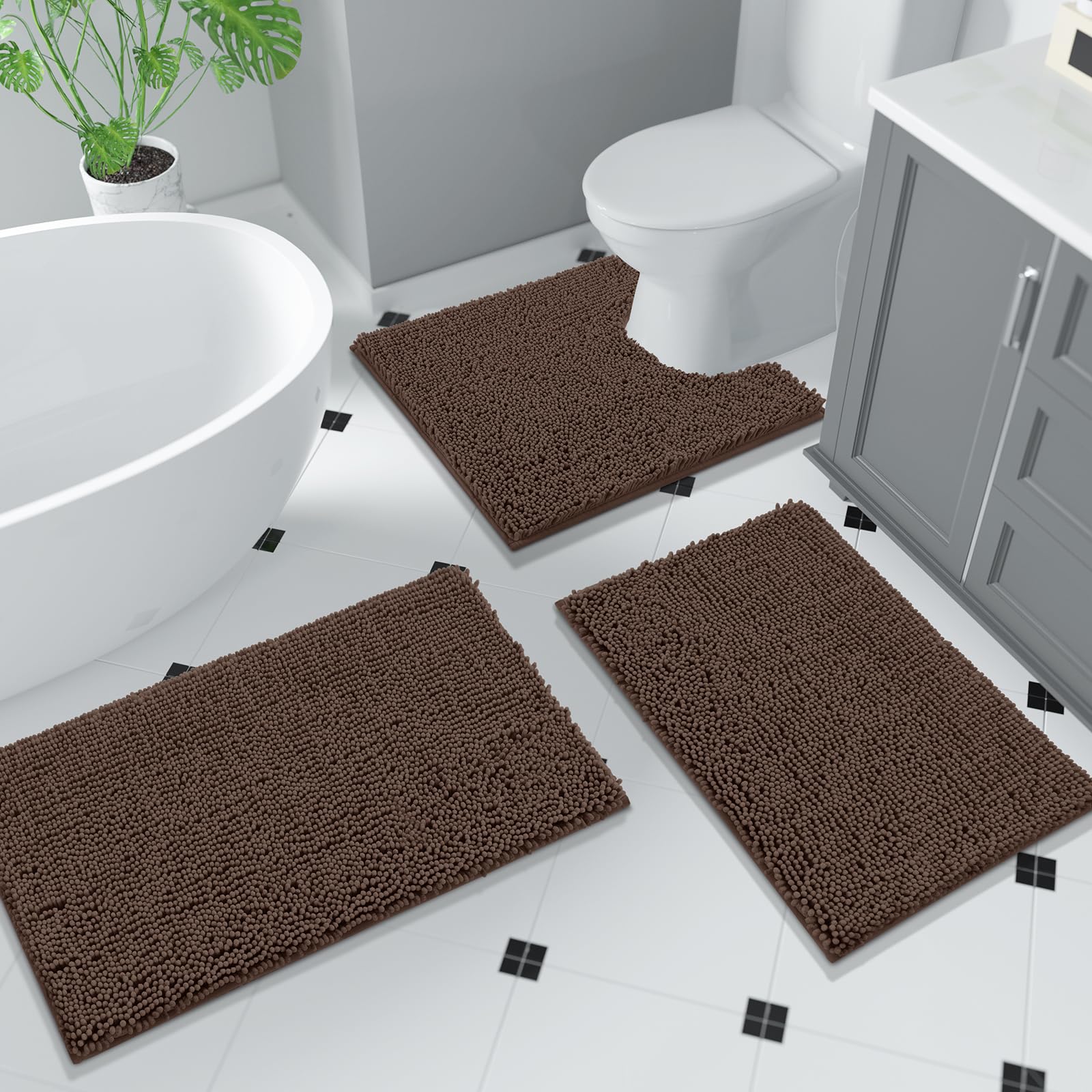 Yimobra Chenille Bathroom Rug Microfiber Luxury, 47 X 24 Inches, Bathmats Washable, Soft Shaggy Bathroom Shower Rug, Super Absor