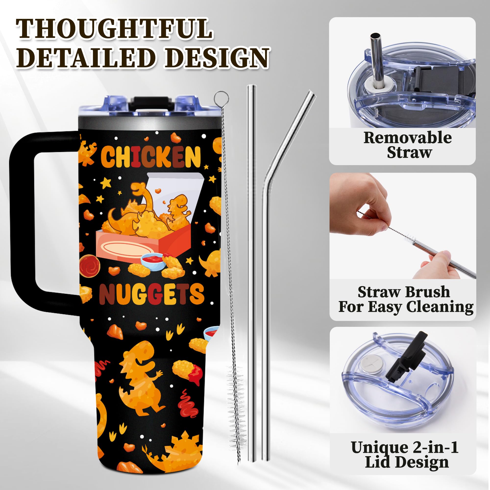 TNASURHUS Chicken Nuggets Tumbler for Food Lovers, 40oz Bestie Tumbler with Handle for Kids Adults, Funny Chicken Nugget Themed