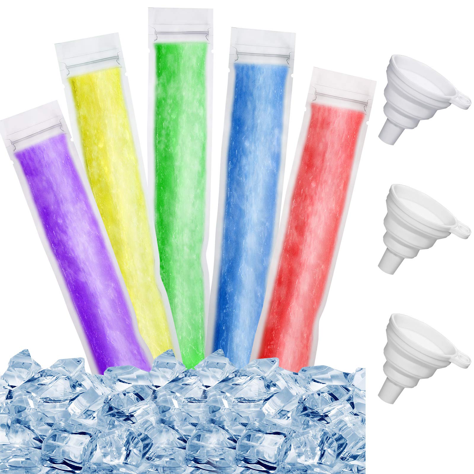 450 Pieces Disposable Ice Mold Bags Mold Bags Homemade Ice Lolly Bags With 3 Funnels Freeze Snacks Freezer Tubes For Healthy Sna