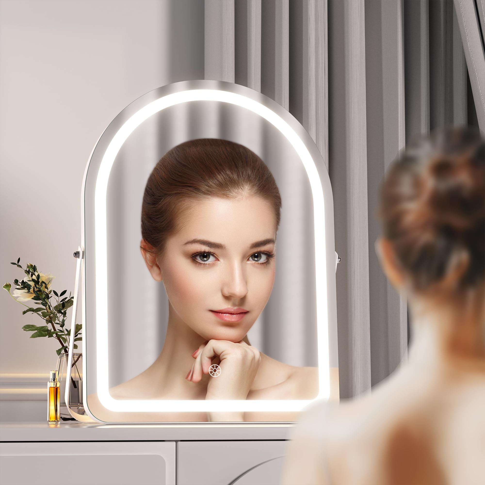 Hasipu Vanity Mirror With Lights, 12''  14'' Arched Led Makeup Mirror, Lighted Makeup Mirror With Lights, Smart Touch Control Di
