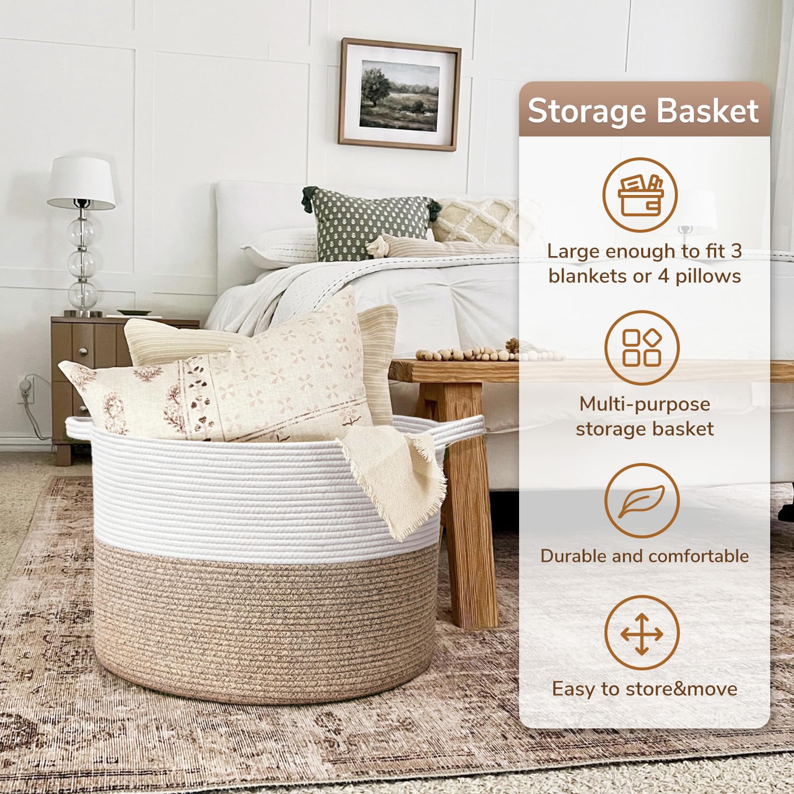 Goodpick Large Cotton Rope Basket, 83L Big Woven Storage Basket, Blanket Organizers And Storage, Baby Nursery Laundry Basket, Ex