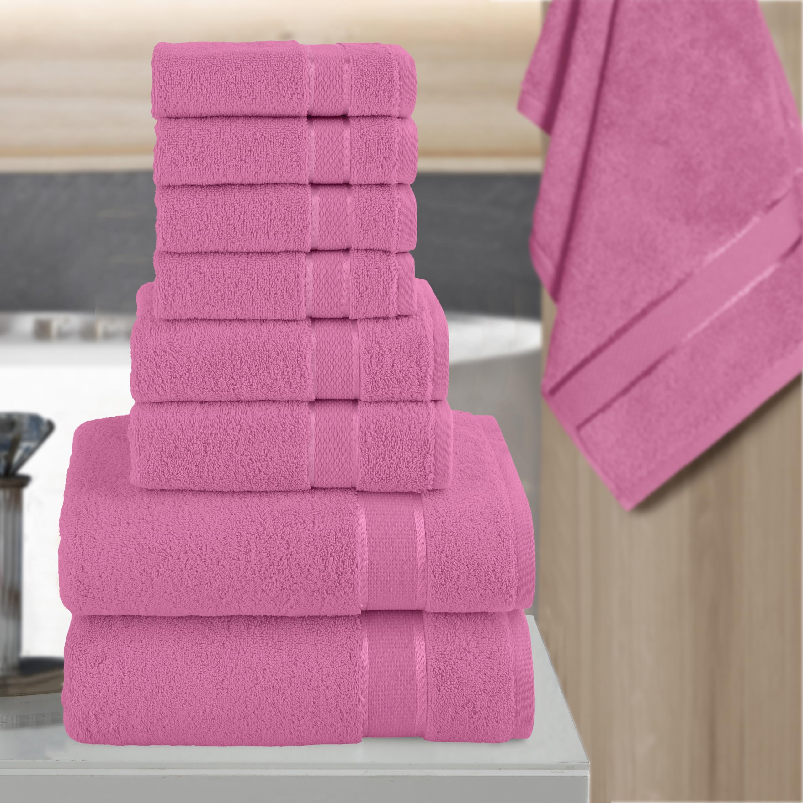 Elegant Comfort Premium Cotton 8-Piece Towel Set, Includes 4 Washcloths, 2 Hand Towels And 2 Bath Towels, 100% Turkish Cotton -
