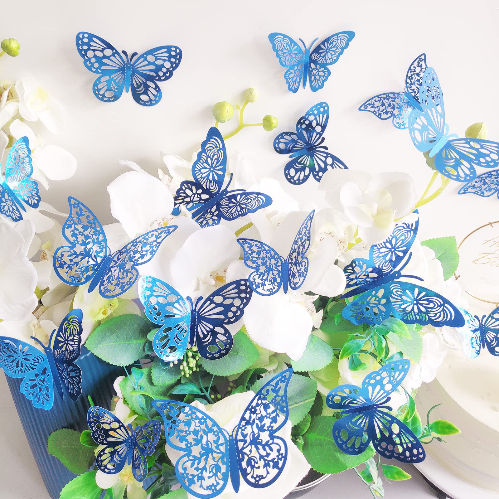 Butterfly 72 Pcs Wall Decor  3 Styles 3 Sizes 3D Gold Butterfly  Blue Butterfly  Wedding Decorations  Birthday Party Decorations  Girls Bedroom Decoration (72 Pcs  Blue)