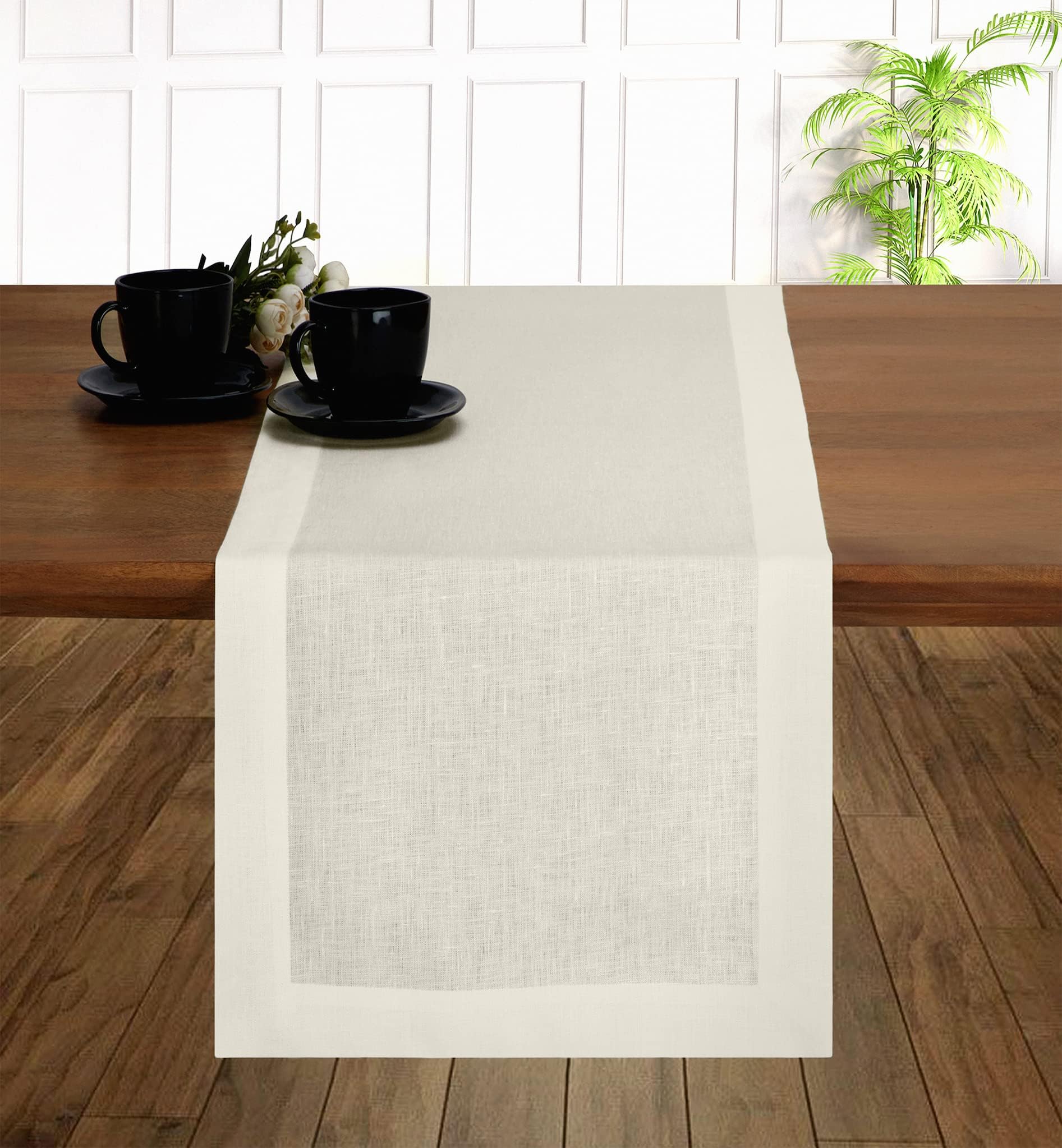 D'Moksha Linen Table Runner 120 Inches Long, Cream Table Runner, Fall Table Runner, Long Table Runner For Thanksgiving, Christma
