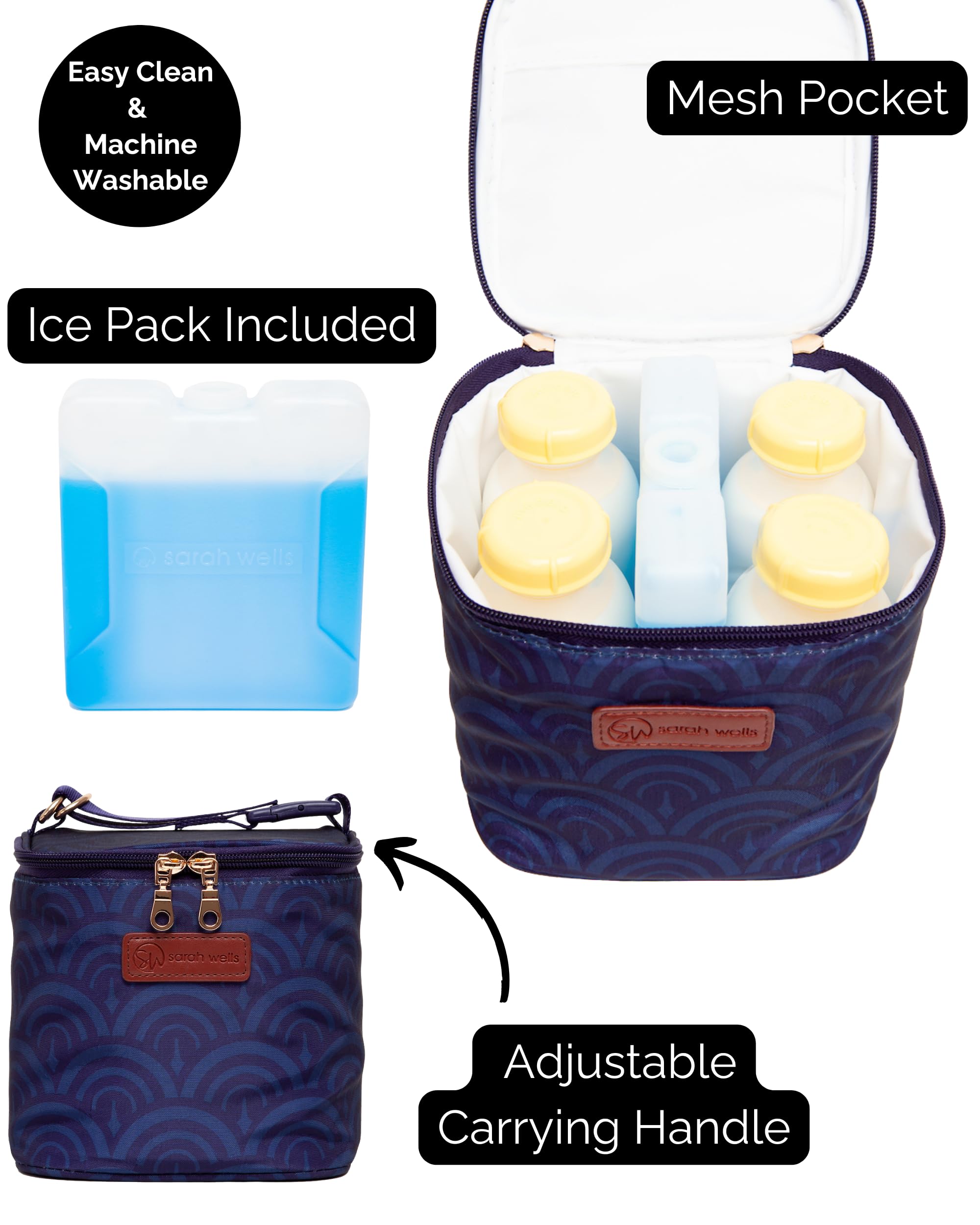Sarah Wells Cold Gold Breastmilk Cooler Bag With Ice Pack (Deco)