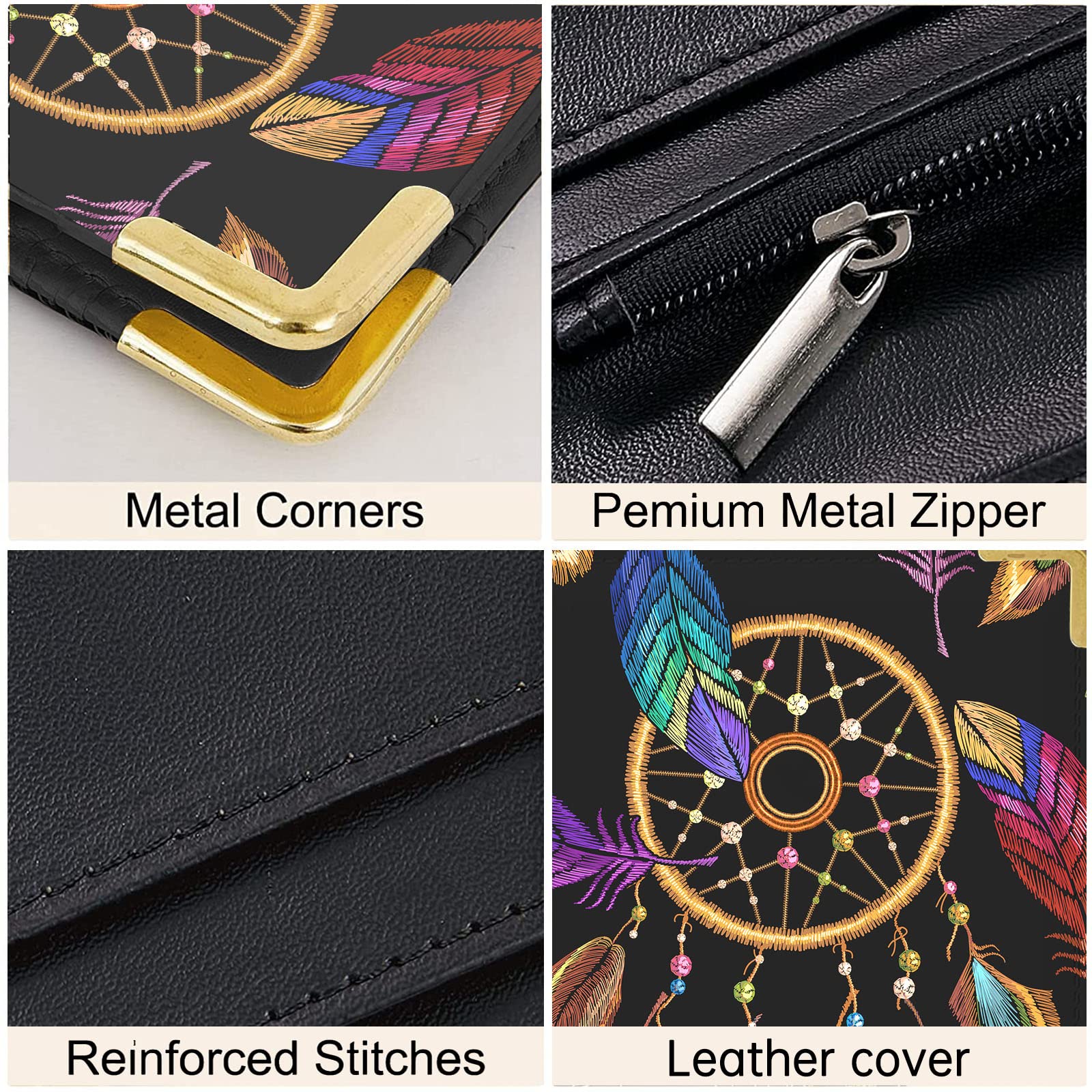 Tucocoo Server Book, Dream Catcher Waitress Book, Native American Style Server Books Cute Waiter Book With Zipper Pocket, Leathe