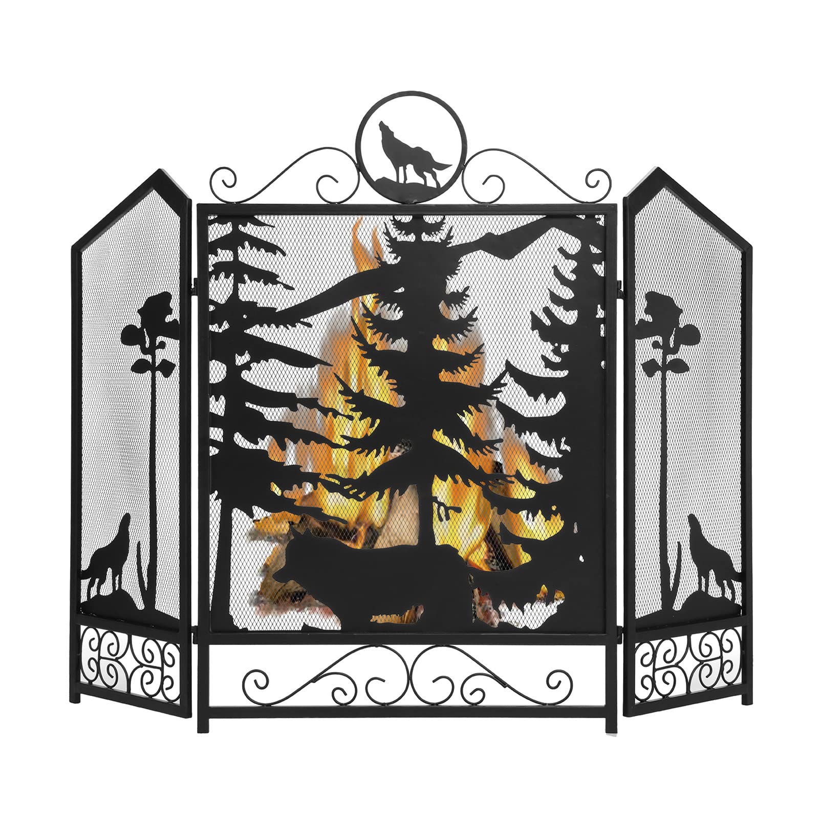 Wichemi Fireplace Screen 3 Panel Fireplace Screens For Fireplace 44 X 33.5 Inch Metal Fireguards Mesh Cover Baby Safe Proof Fenc