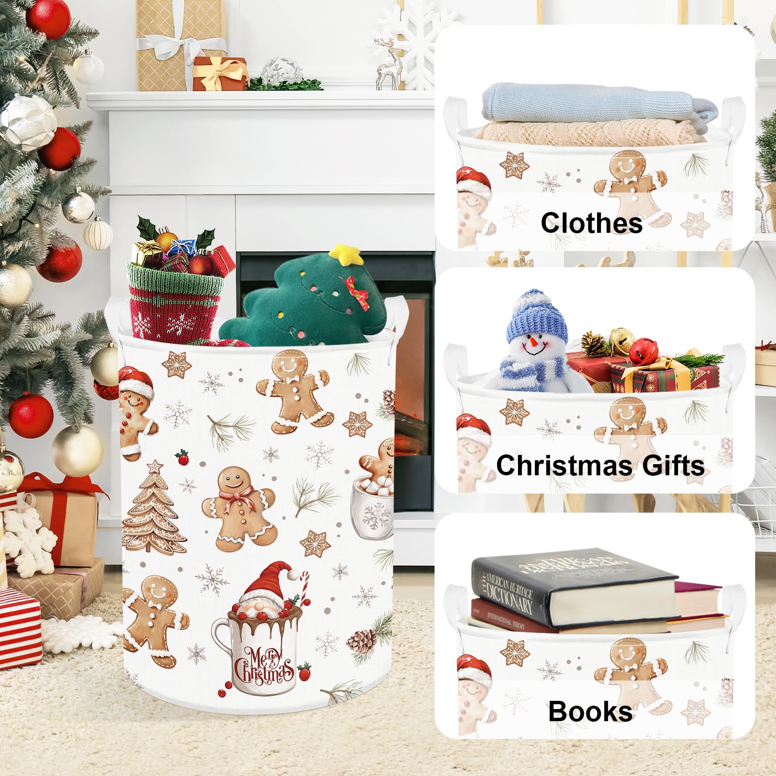 Clastyle Christmas Gingerbread Baby Laundry Hamper Snowflake Kid Storage Basket Boy Girl Gift Toy Box Collapsible Clothes Organi