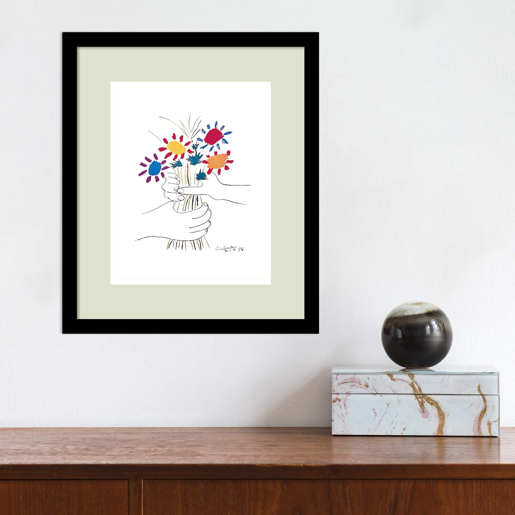 Amanti Art Framed Wall Art Print 15X13 Fleurs By Pablo Picasso, Abstract Wall Art, Museum Masters Classics Decor, Small Poster P