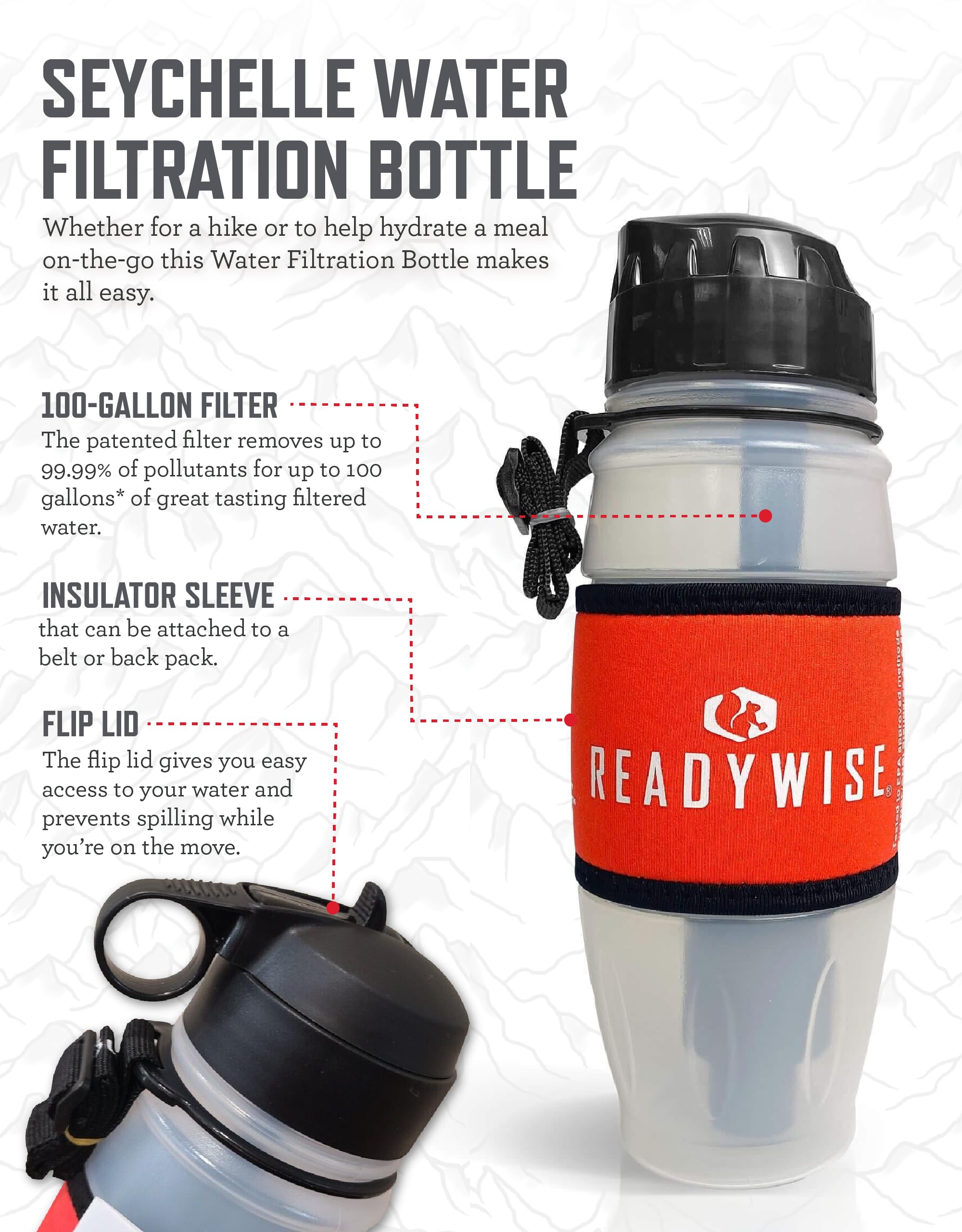 Readywise - 28 Oz, Seychelle Water Filtration Bottle, Hiking, Backpacking And, Camping Water Bottle, Bpa-Free, Prepper Gear And
