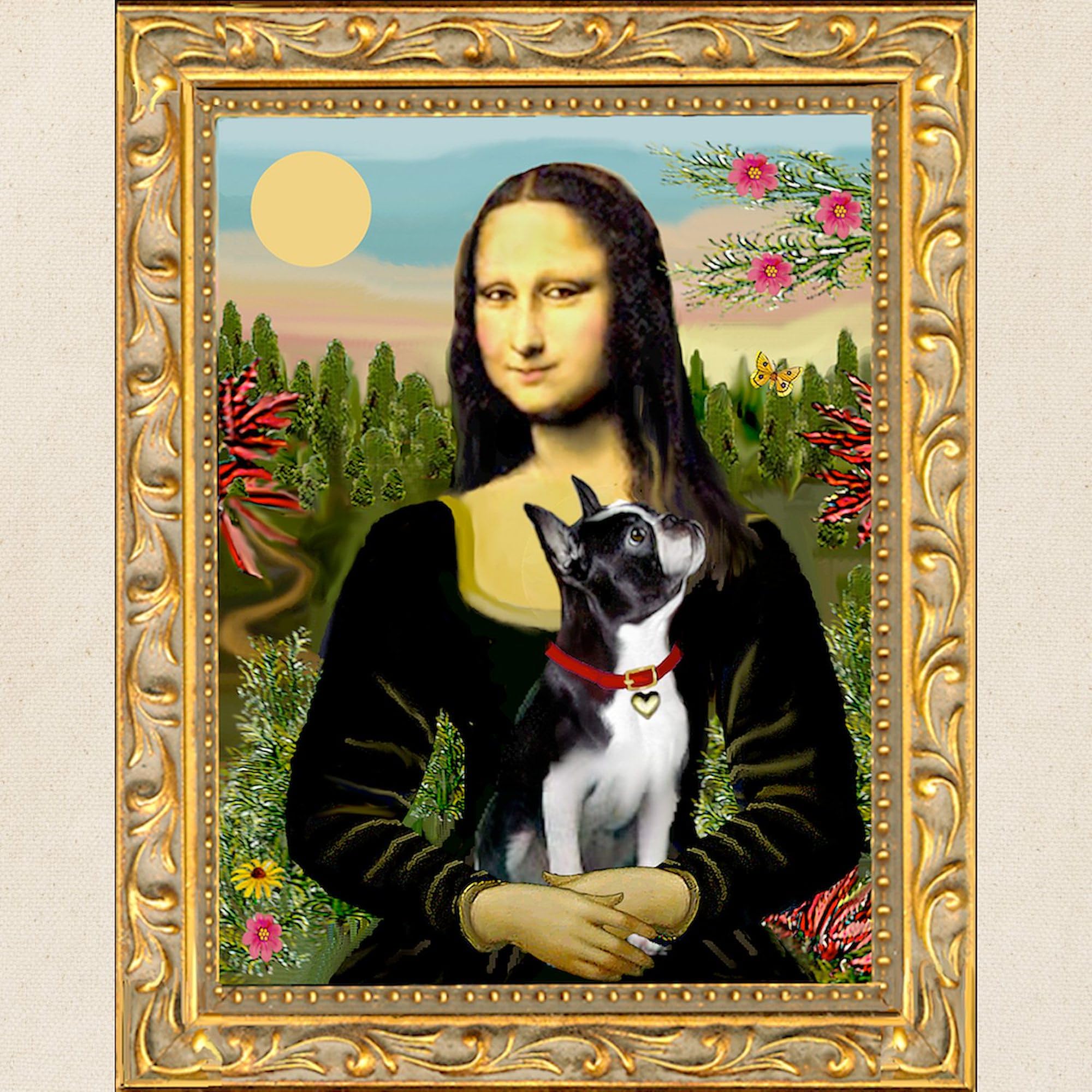 Cafepress Mona Lisa & Her Boston Terrier Tote Bag Natural Canvas Tote Bag, Reusable Shopping Bag