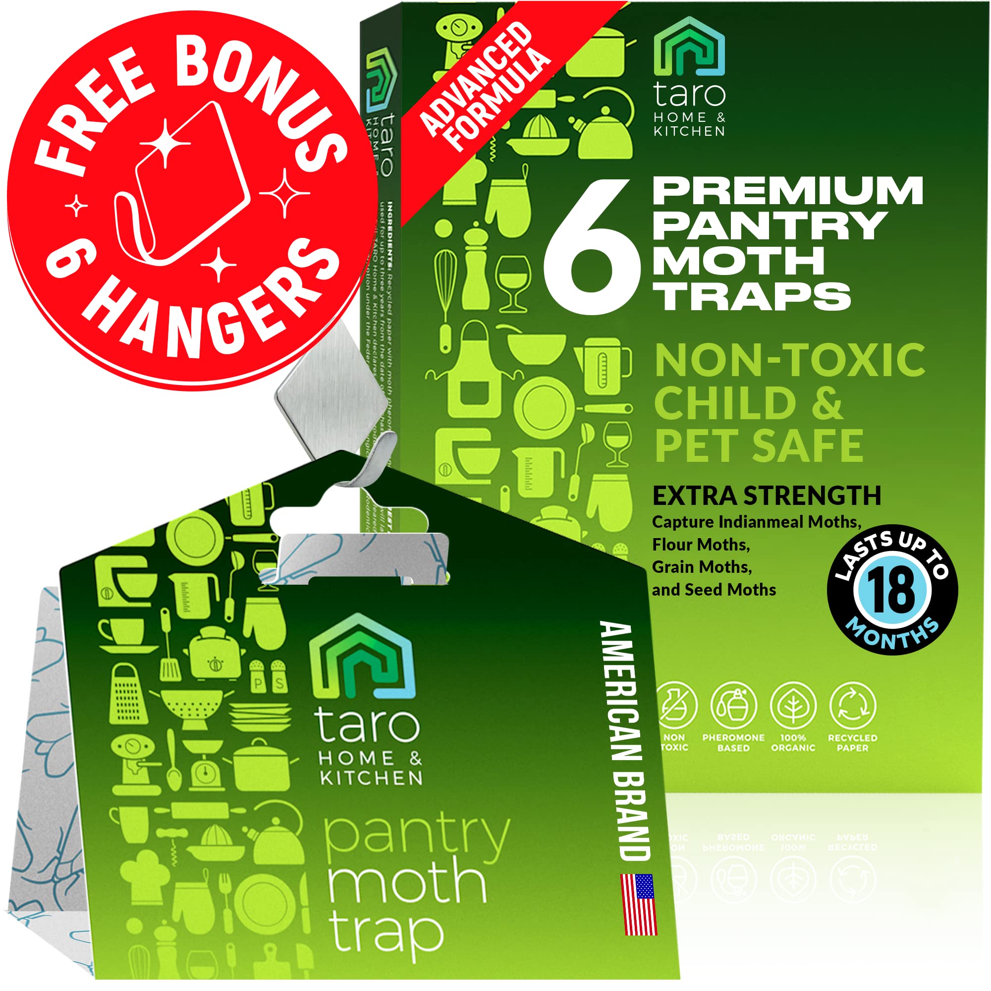 Taro 6-Pack Maximum Strength Pantry Moth Traps, Pantry Moth Killer, Moth Traps For House Pantry, Keep Moth Away With Taro Moth K