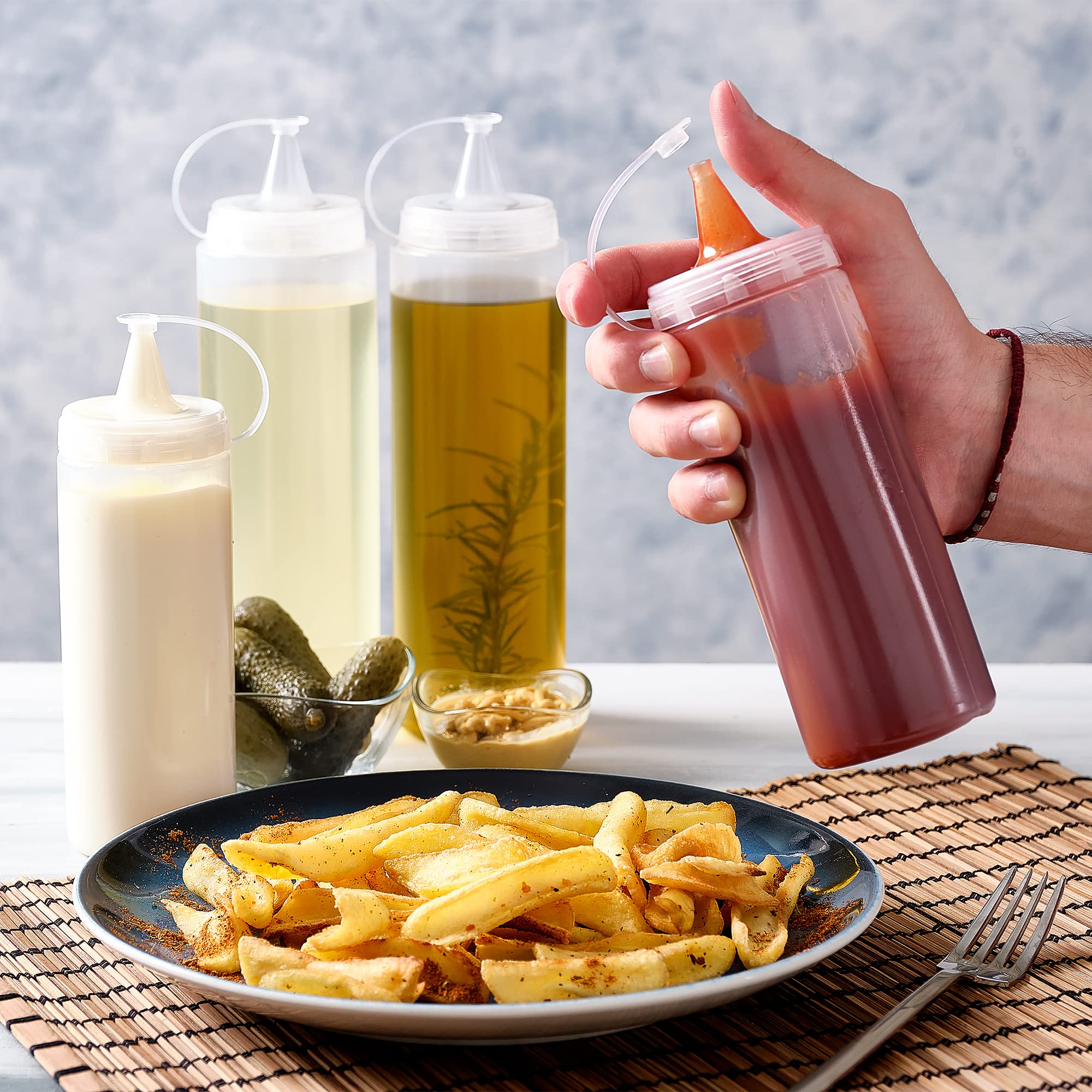 Crystalia Squeeze Bottles, Squirt Bottle Set With Cap, Condiment Squeeze Container For Oil Ketchup Mustard Bbq Sauce Syrup, 4 Pc