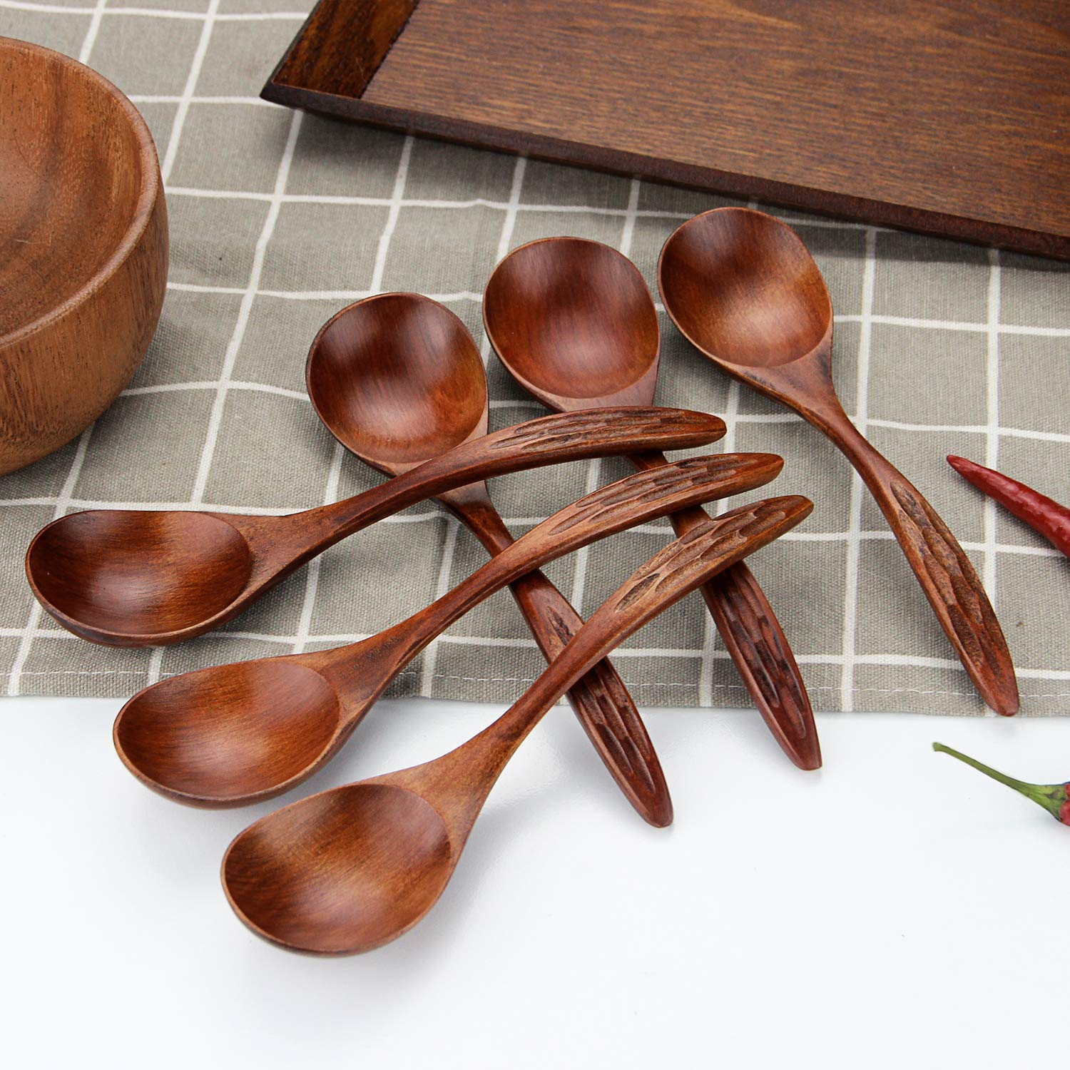 Iqcwood Wooden Soup Spoons, Magic Spoon, Wooden Spoons For Eating, 6 Pieces 6.8 Inch Asian Soup Spoon, Magic Spoon For Salad Des