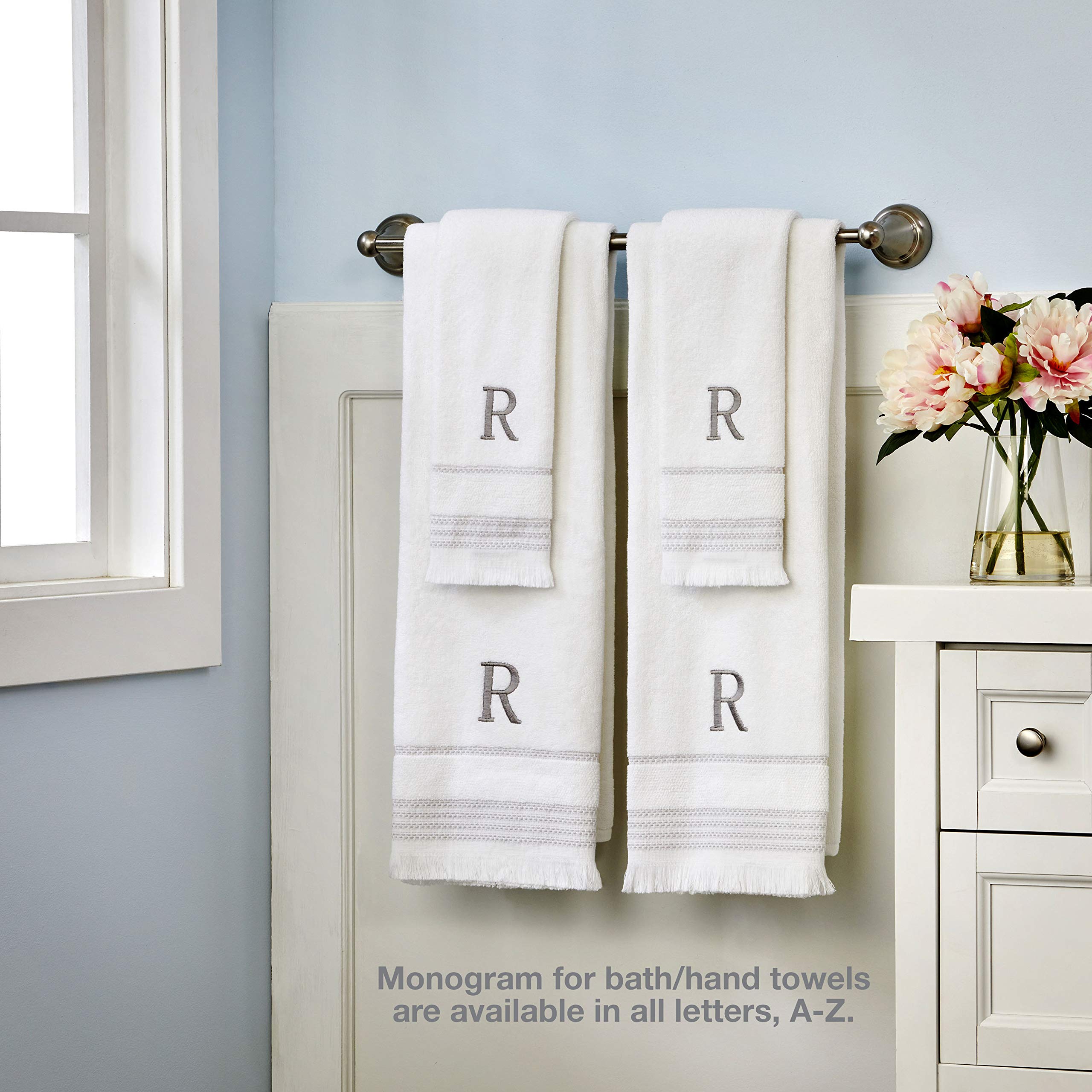 Skl Home Casual Monogram Hand Towel Set, I, 16X26, White 2 Count
