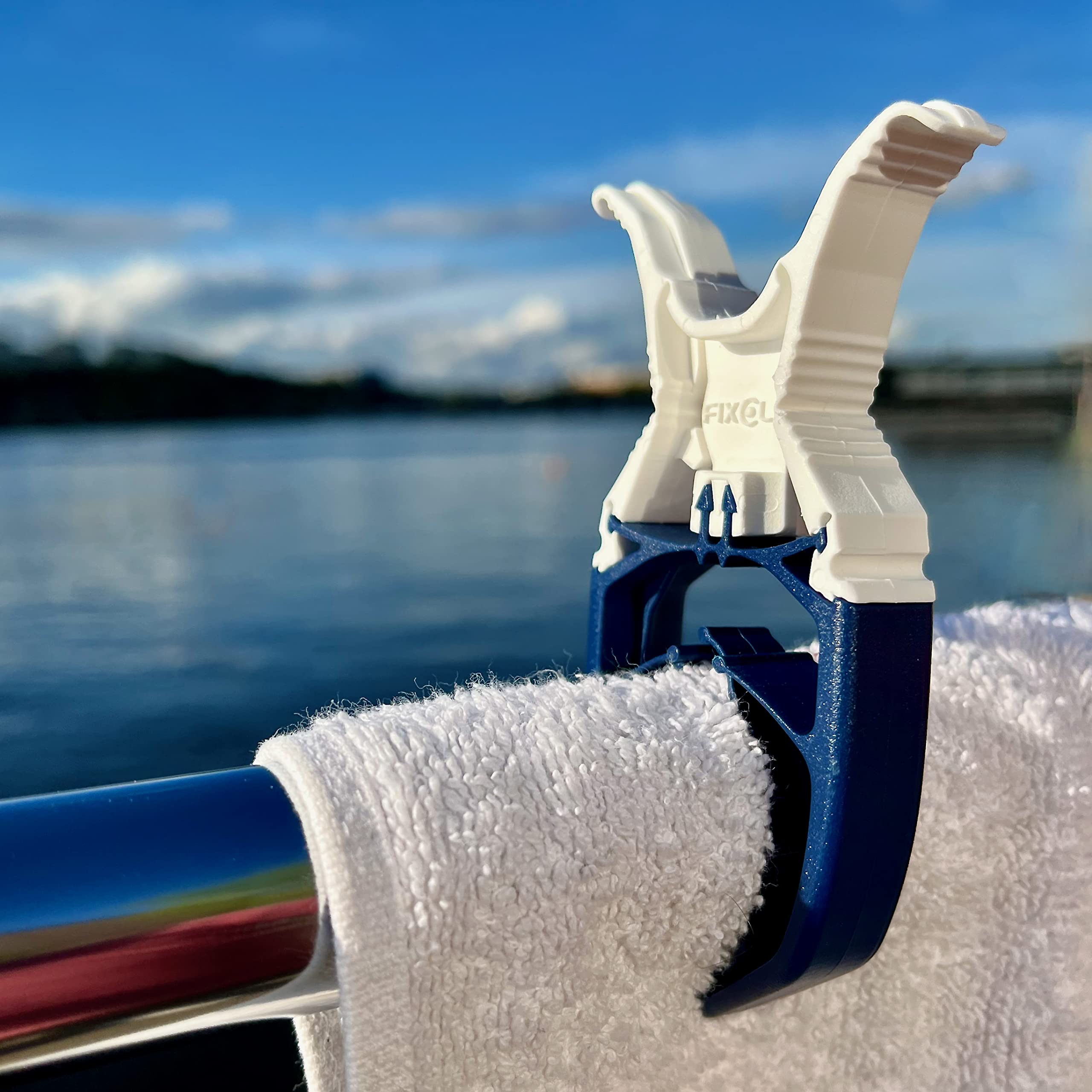 FIXCLIP Navy Blue 6-Pack - Storm Proof & Lockable Clothespin - Large Clips fits Lines & Rails - Multi- Purpose Towel Clips for B