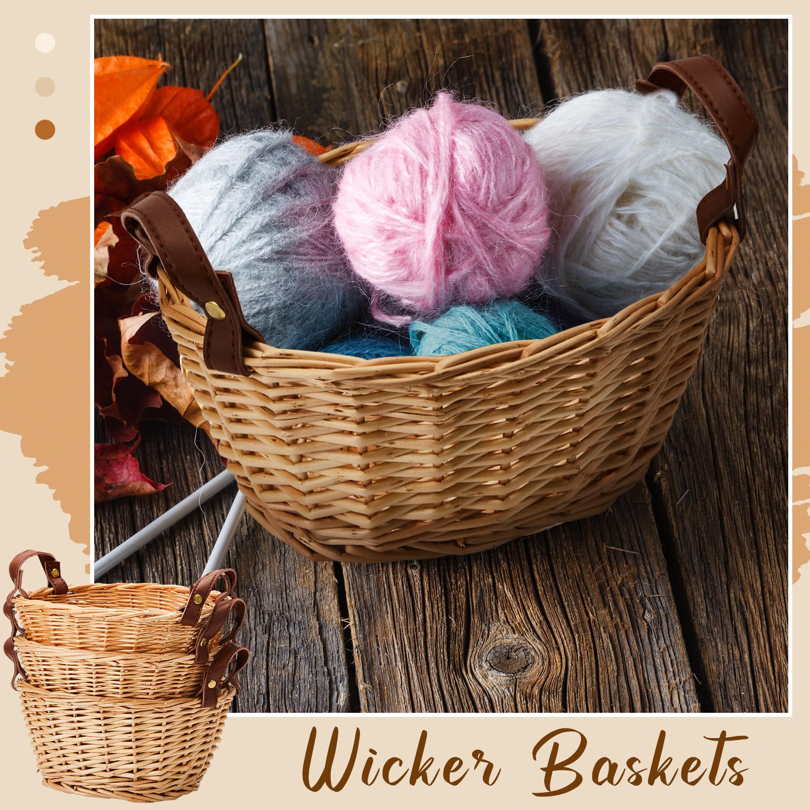 Sintuff 10 Pcs Small Wicker Basket for Gifts, Empty to Fill Chocolate Nuts Cookies Fruits with Handle, Clear Cellophane Wrap Bag