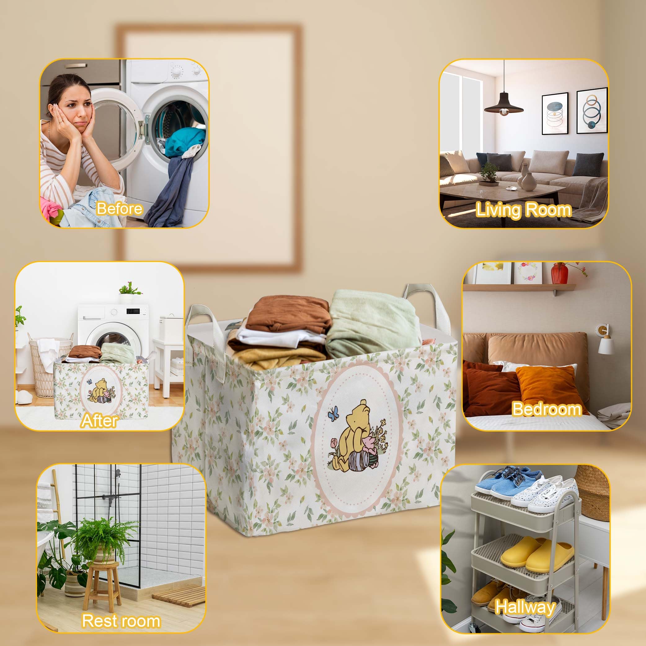 Winnie Nursery Storage Basket With A Waterproof Pe Coating,The Pooh Nursery Baby Stuff Storage Baskets Suitable For Bathroom And