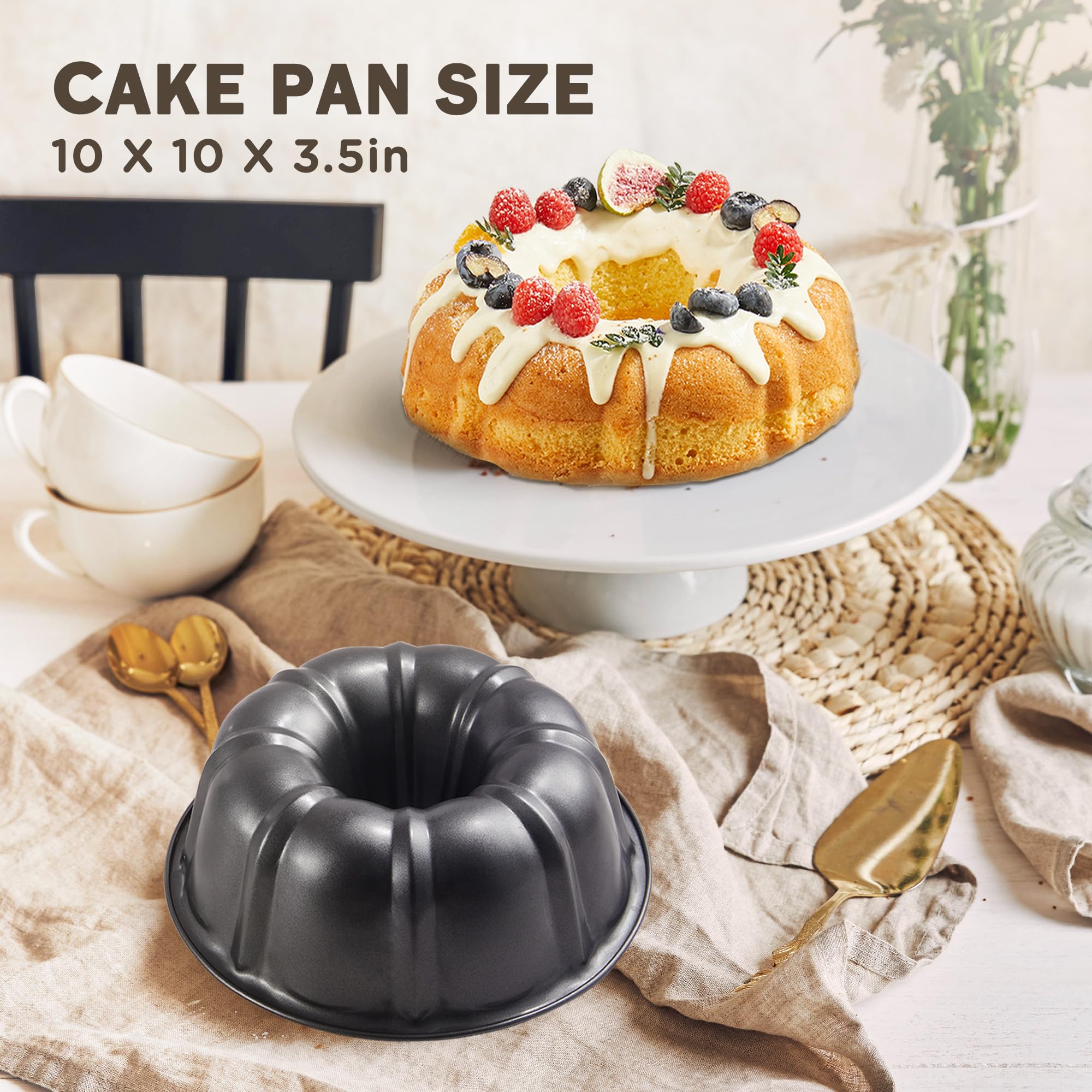 Kitessensu 9 Inch Non-Stick Cake Pans Set Of 2, 12 Cups Premium Fluted Cake Pans For Baking, Heavy Duty Carbon Steel Tube Pan Ba