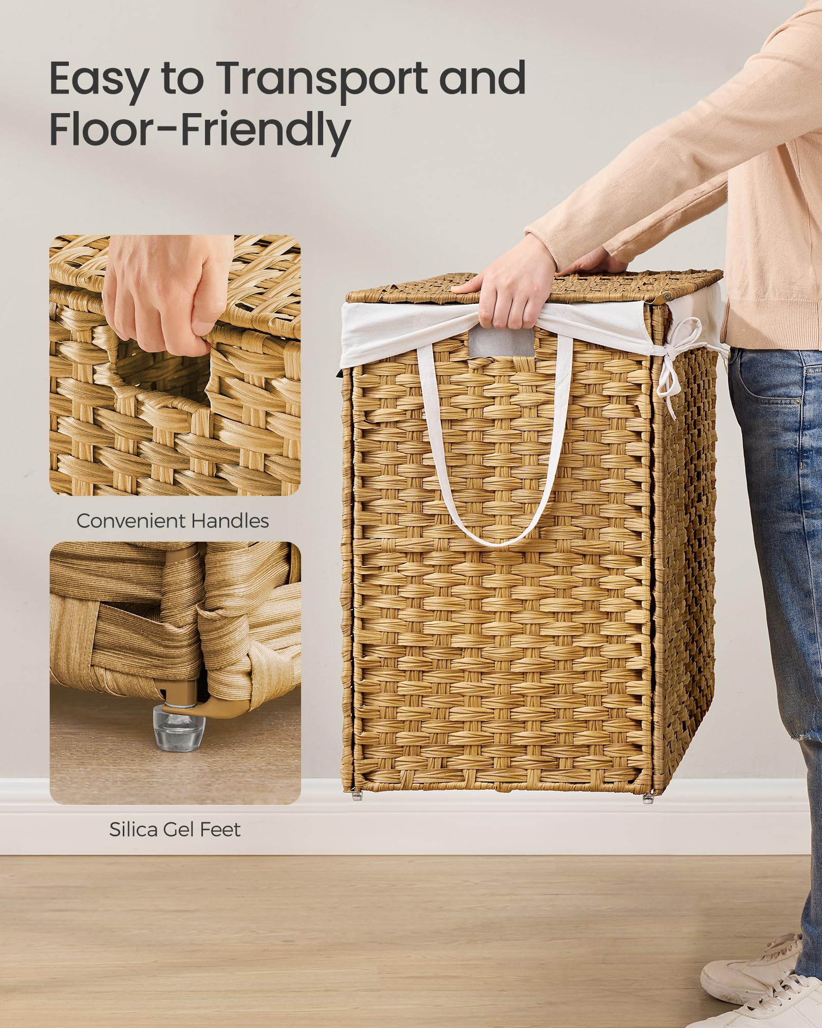 Songmics Laundry Hamper With Lid, 29.1 Gallon (110 L) Synthetic Rattan Clothes Laundry Basket With Lid And Handles, Foldable, Re