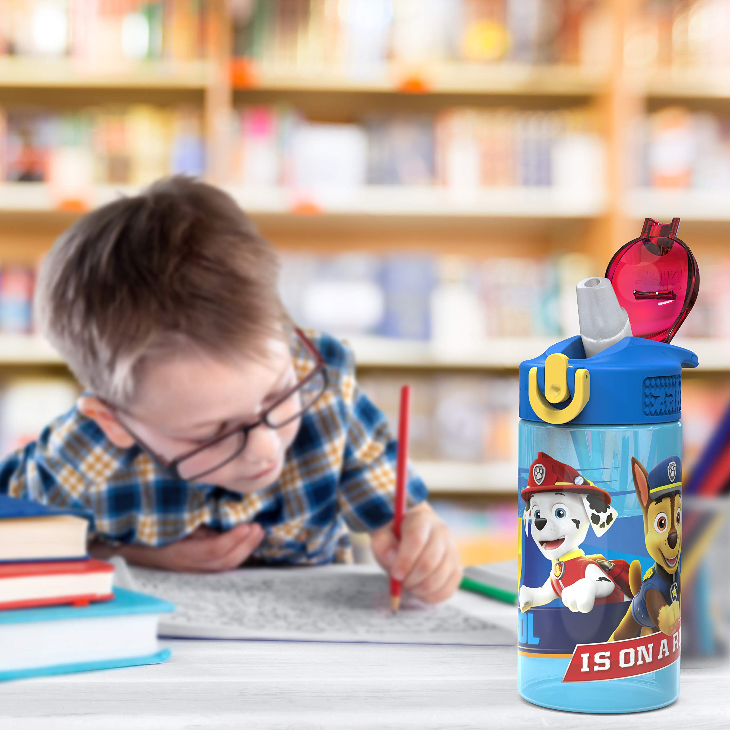 Zak Designs PAW Patrol Kids Water Bottle with Spout Cover and Built-in Carrying Loop  Durable Plastic  Leak-Proof Water Bottle Design for Travel (16 oz  2-Pack  Non-BPA  Marshall)