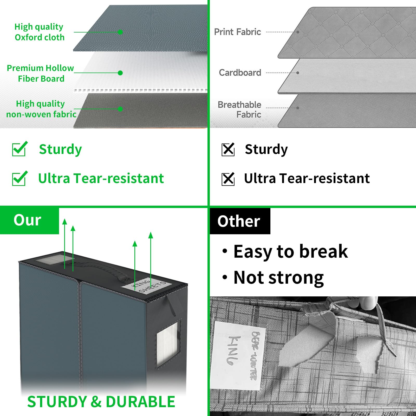 Bed Sheet Organizers and Storage - 4 Pack (Queen or King Size),Foldable Storage Box for Duvet Cover Set, Linen Closet Organizer