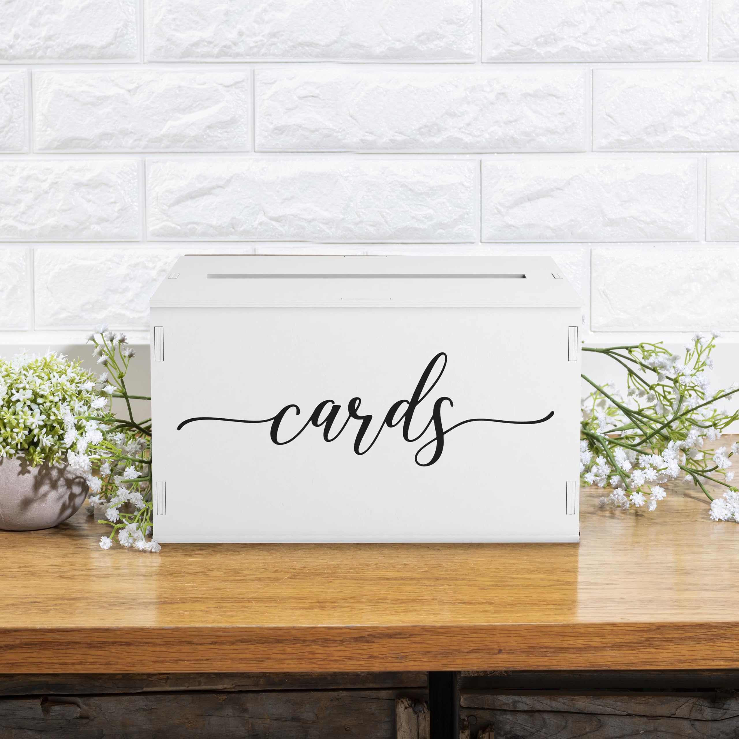 Heather & Willow Wooden Wedding Card Box with Slot - Rustic Decorations for Reception, Gifts & Money - White Lid for Baby Shower