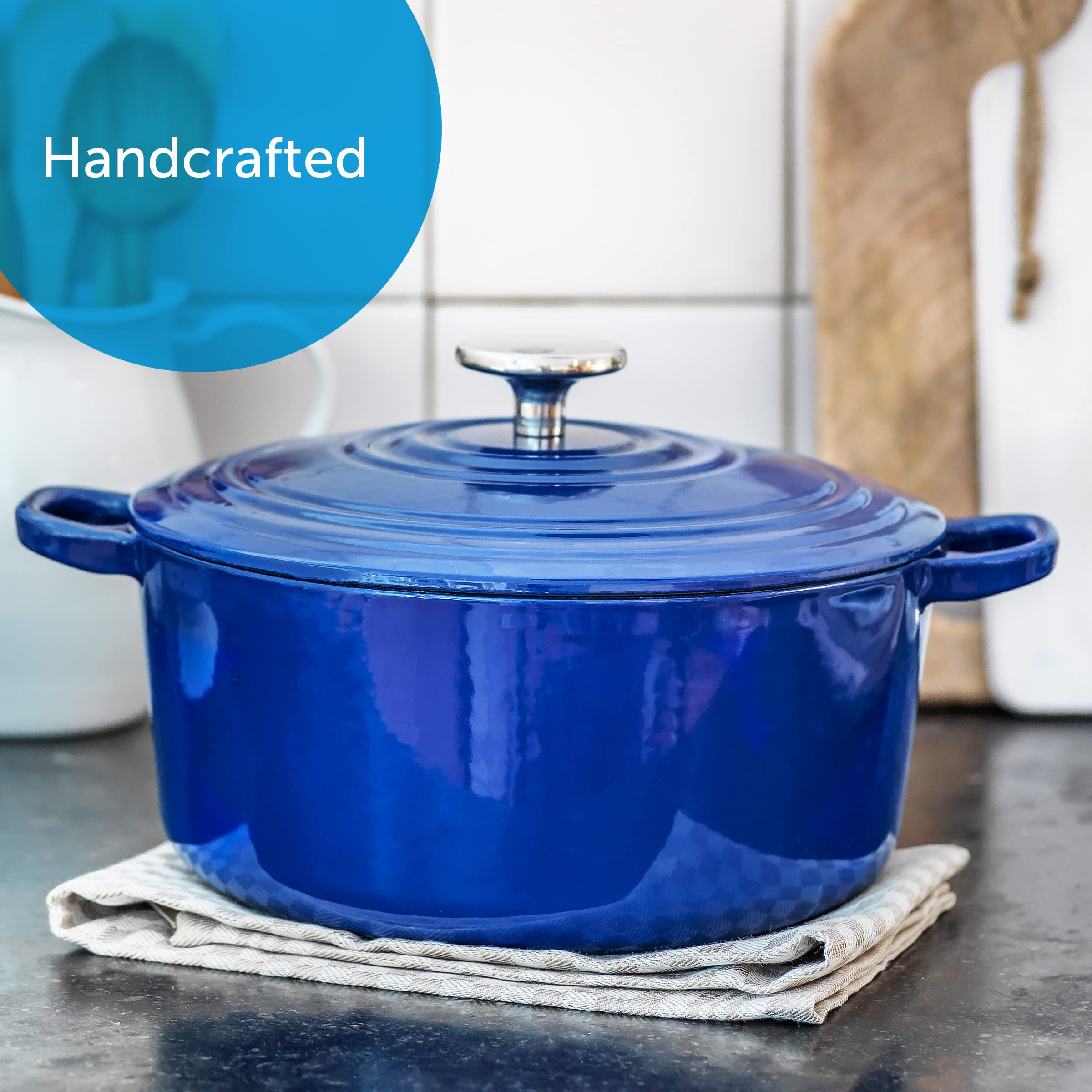 Bk Bourgogne Enameled Cast Iron Induction 7Qt Nonstick Dutch Oven, Pfas Free, Dishwasher Safe, Royal Blue