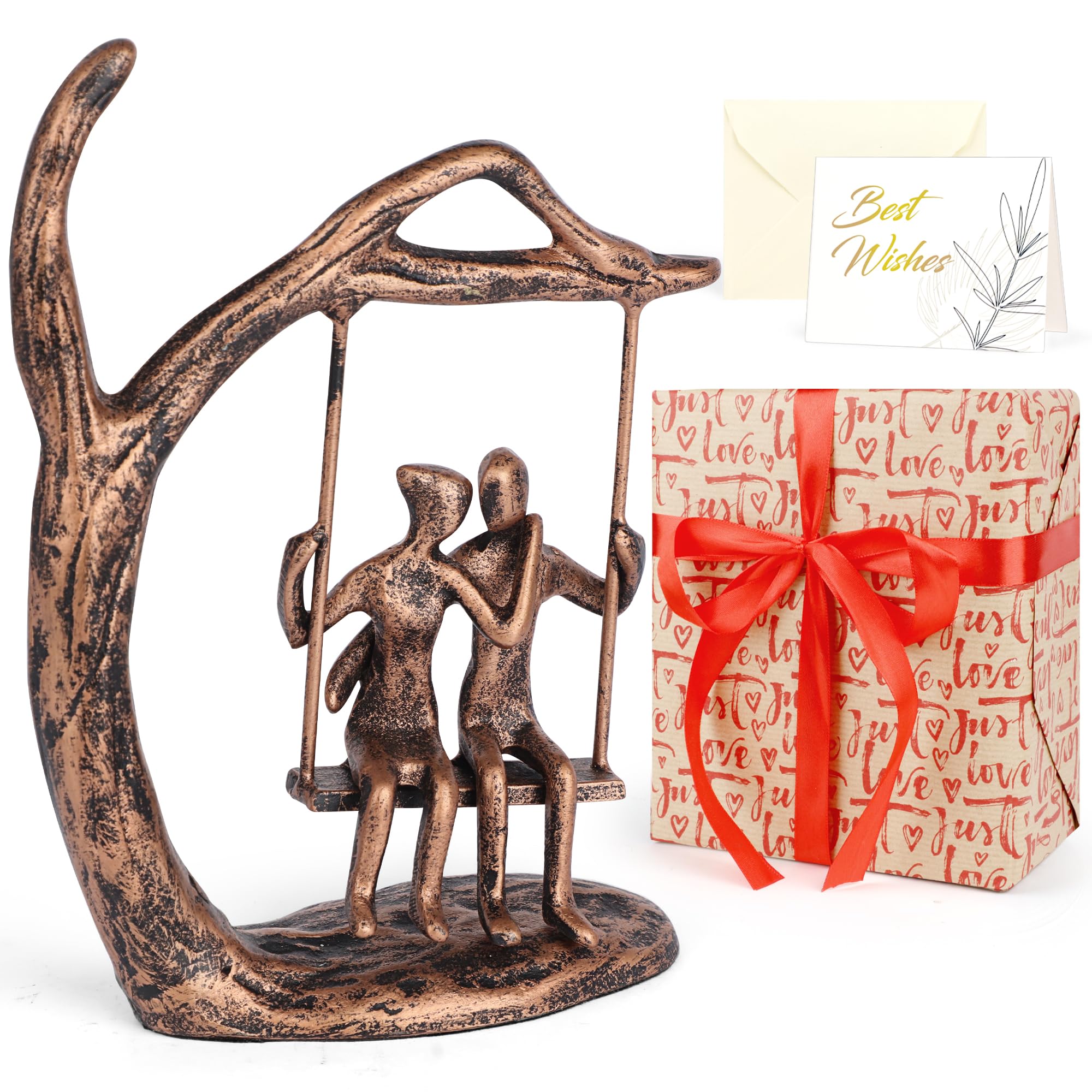 Kresecioo Anniversary Wedding Gifts for Couple/Her - Romantic Couple Statue in Love, Antique Bronze Metal Figurine Sweet Loving 