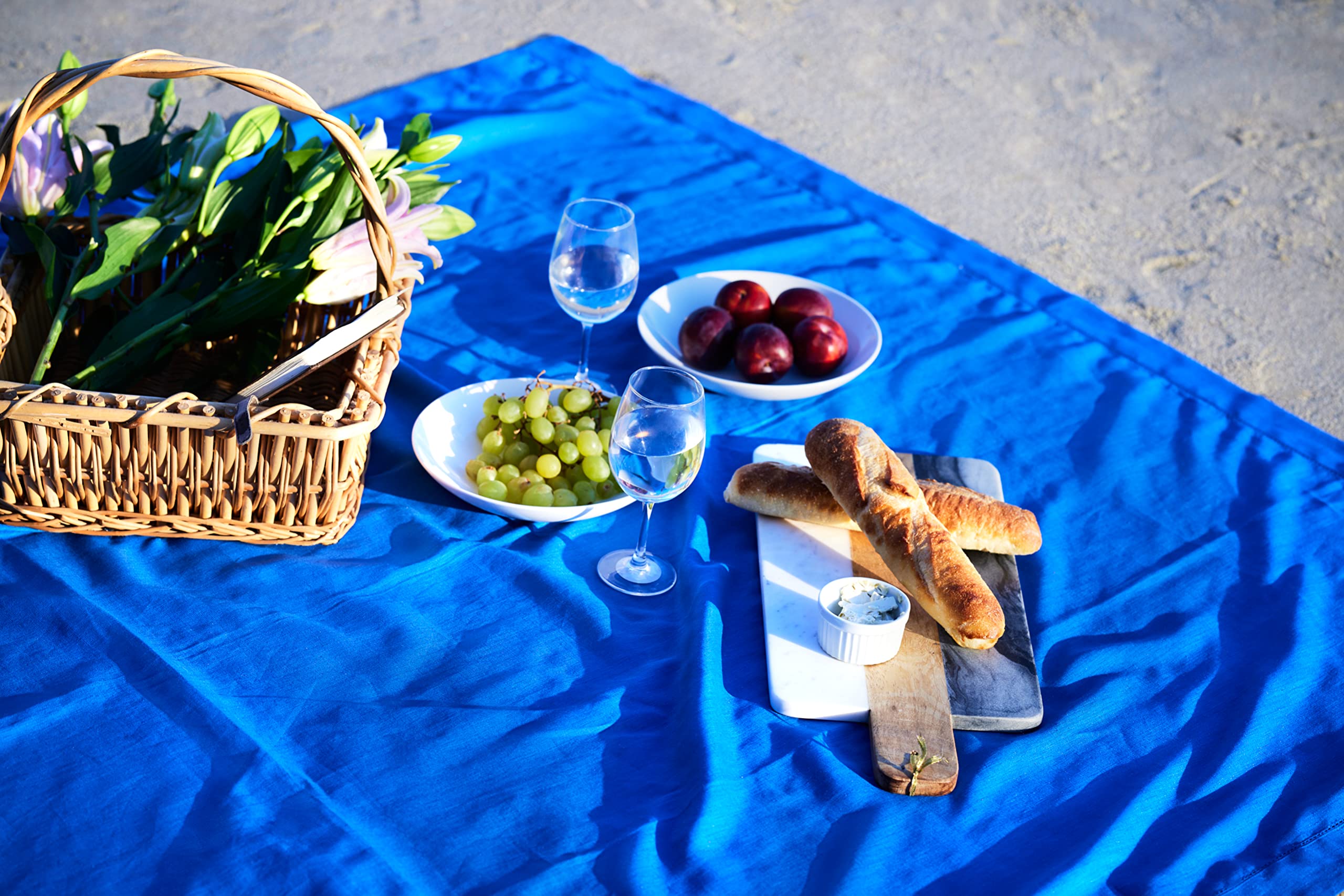 Solino Home Linen Royal Blue Table Runner 36 Inch - 100% Pure Linen Classic Hemstitch Short Table Runner 14 X 36 Inch Ideal For