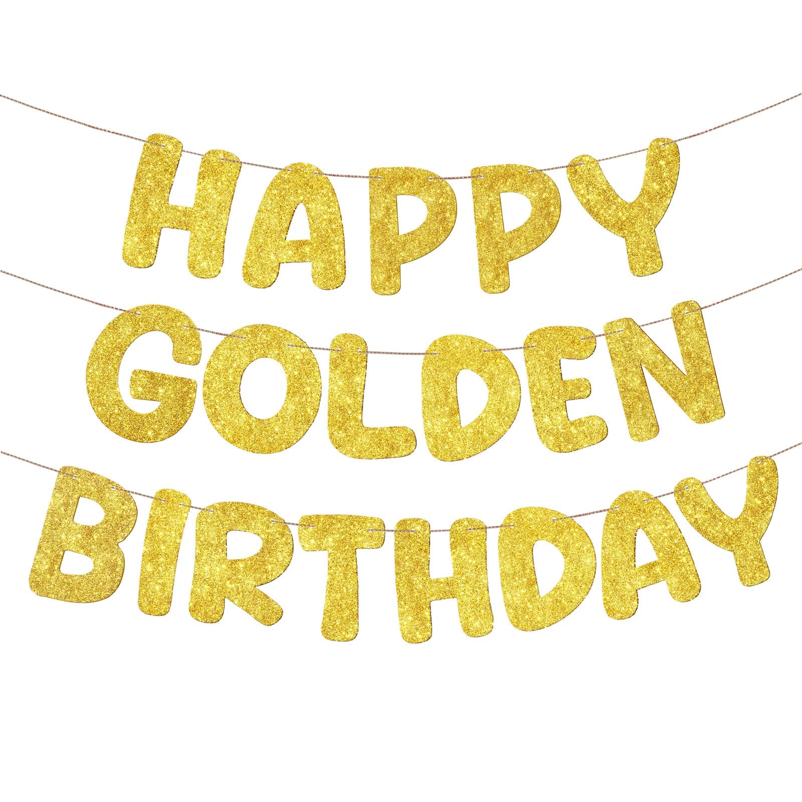 Fulmoon Pre Strung Happy Golden Birthday Banner Glitter Stay Golden Party Decorations for 5th, 21st, 24th, 25th, 28th, 30th, 50t