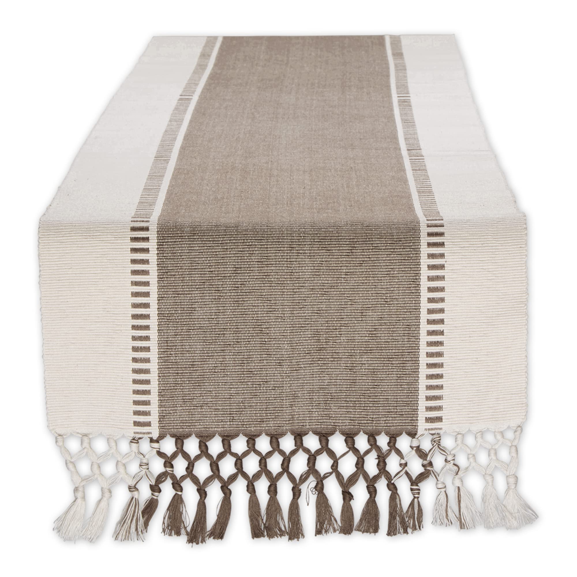 BROWN DOBBY STRIPE RIBBED TABLE RUNNER 13x72