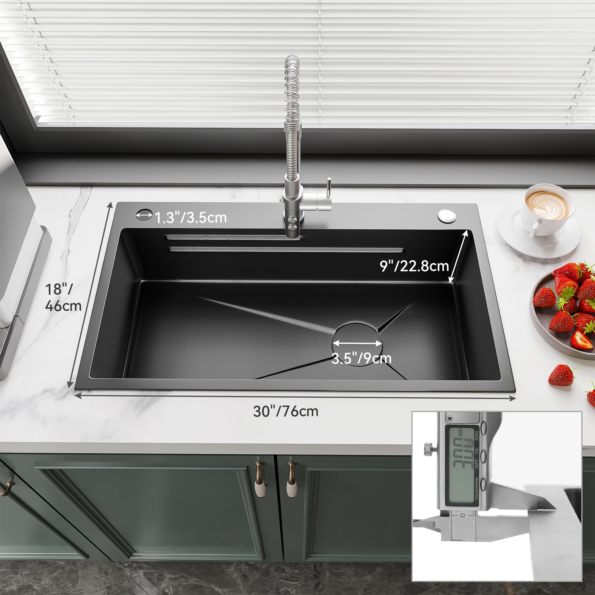 Yitahome Drop In Kitchen Sink Workstation 30 Inch, Top Mount Stainless Steel Nano Gunmetal Black Sink W/Cutting Board& Strainer,