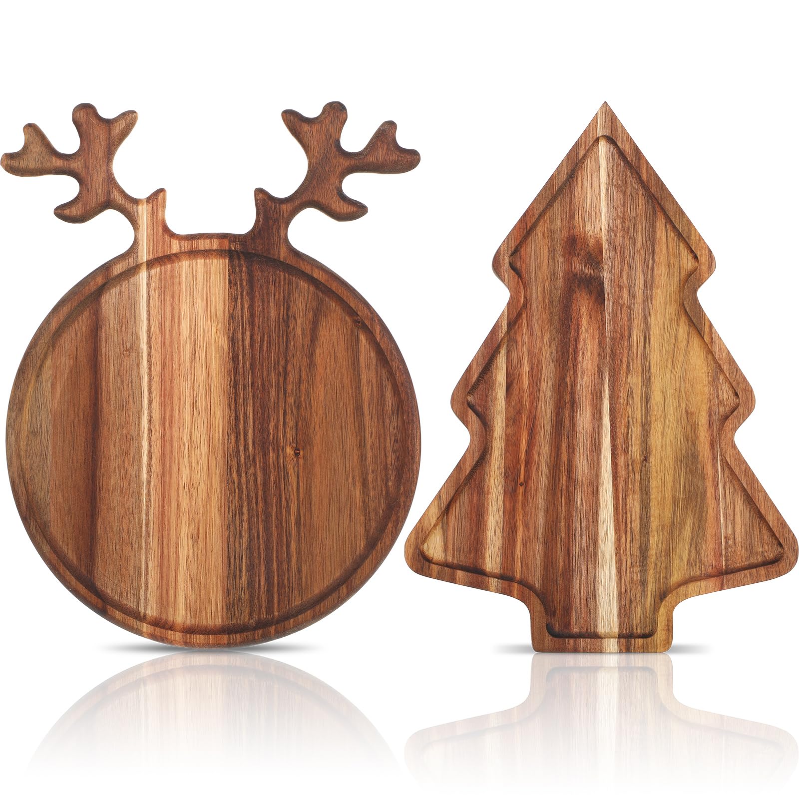Umigy 2 Pcs Christmas Charcuterie Boards Christmas Tree Wooden Cutting Board with Handle Antler Acacia Wood Cute Cutting Board f