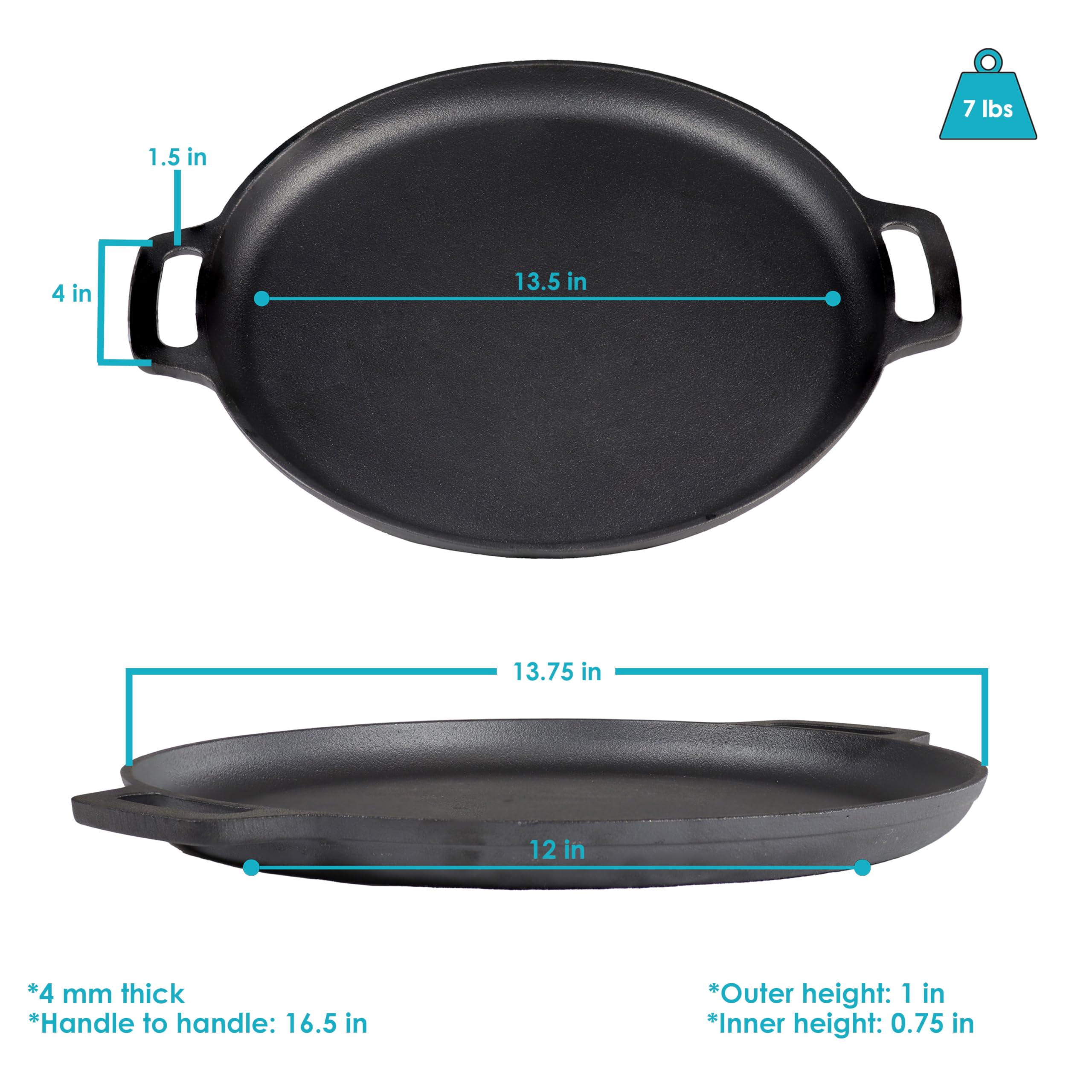 Sunnydaze 13.75-Inch Pre-Seasoned Cast Iron Pizza Pan With 2 Side Handles For Cooktop, Oven, And Grill