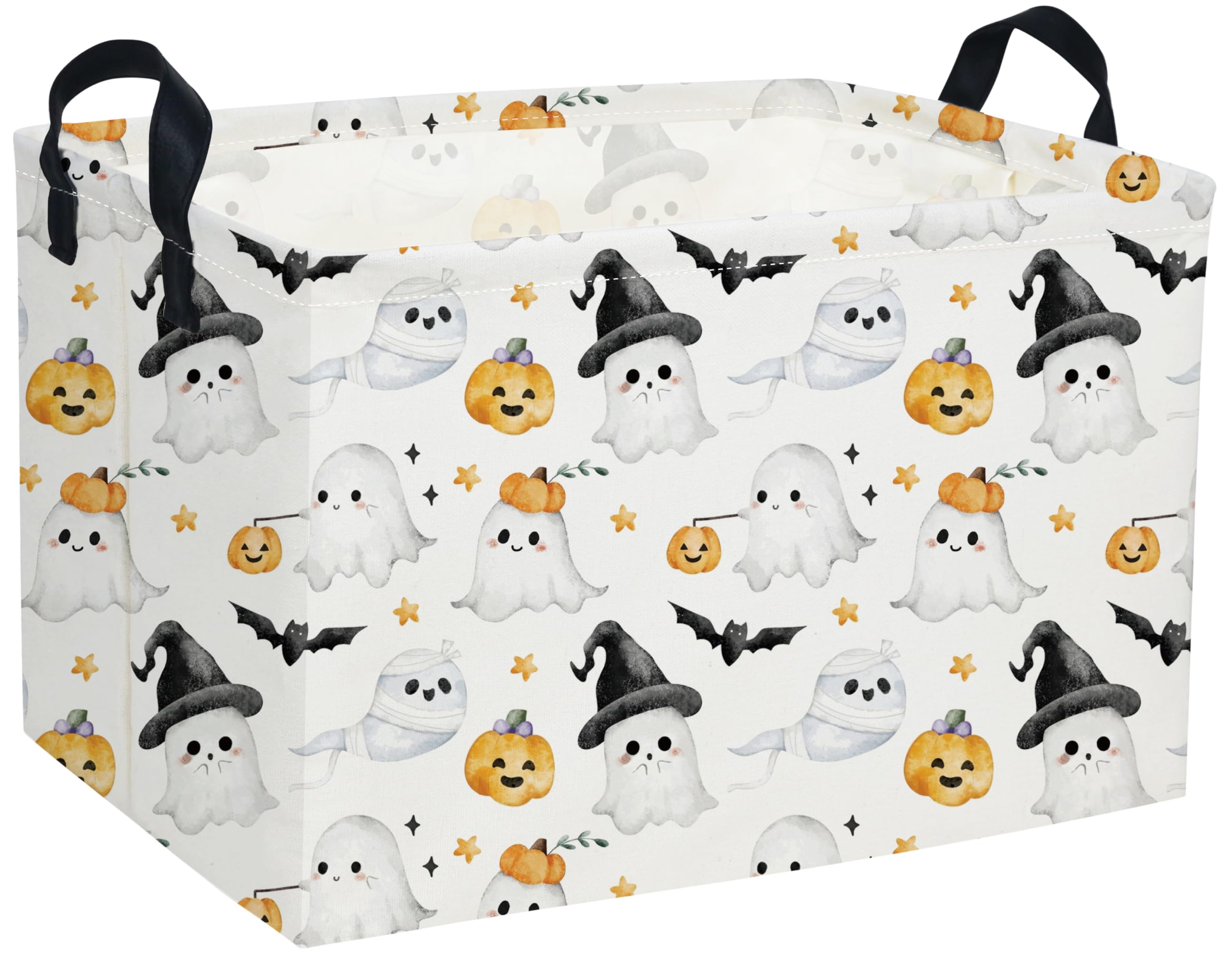 DDBASKET Halloween Basket Ghost Baskets Trick or Treat Basket Rectangular Toy Storage Bin for Halloween Parties(Cute Ghost)