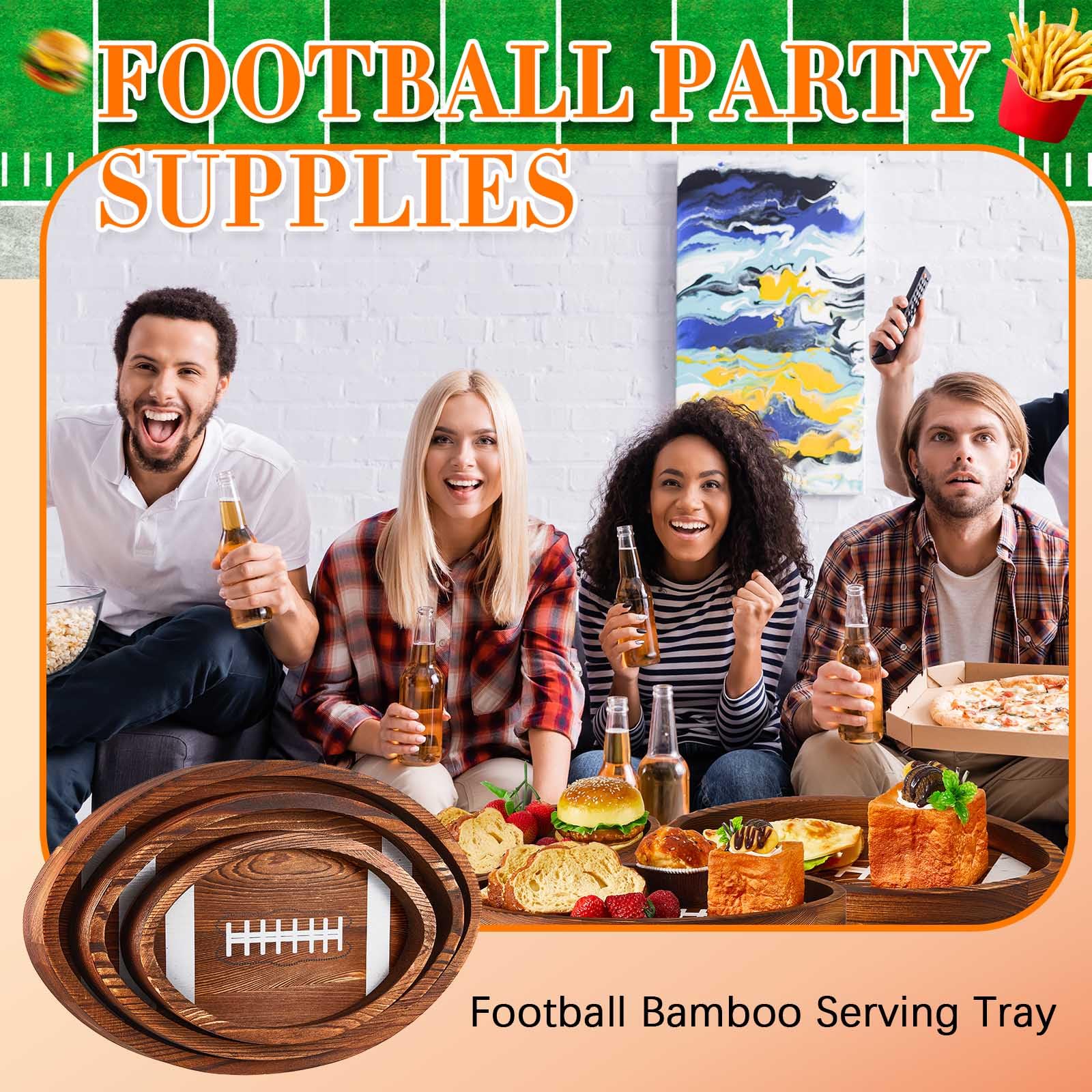 Geetery 3 Pcs Football Serving Trays Wooden Shaped Football Plates Football Serveware Tailgate Party Serving Platter For Game Pa
