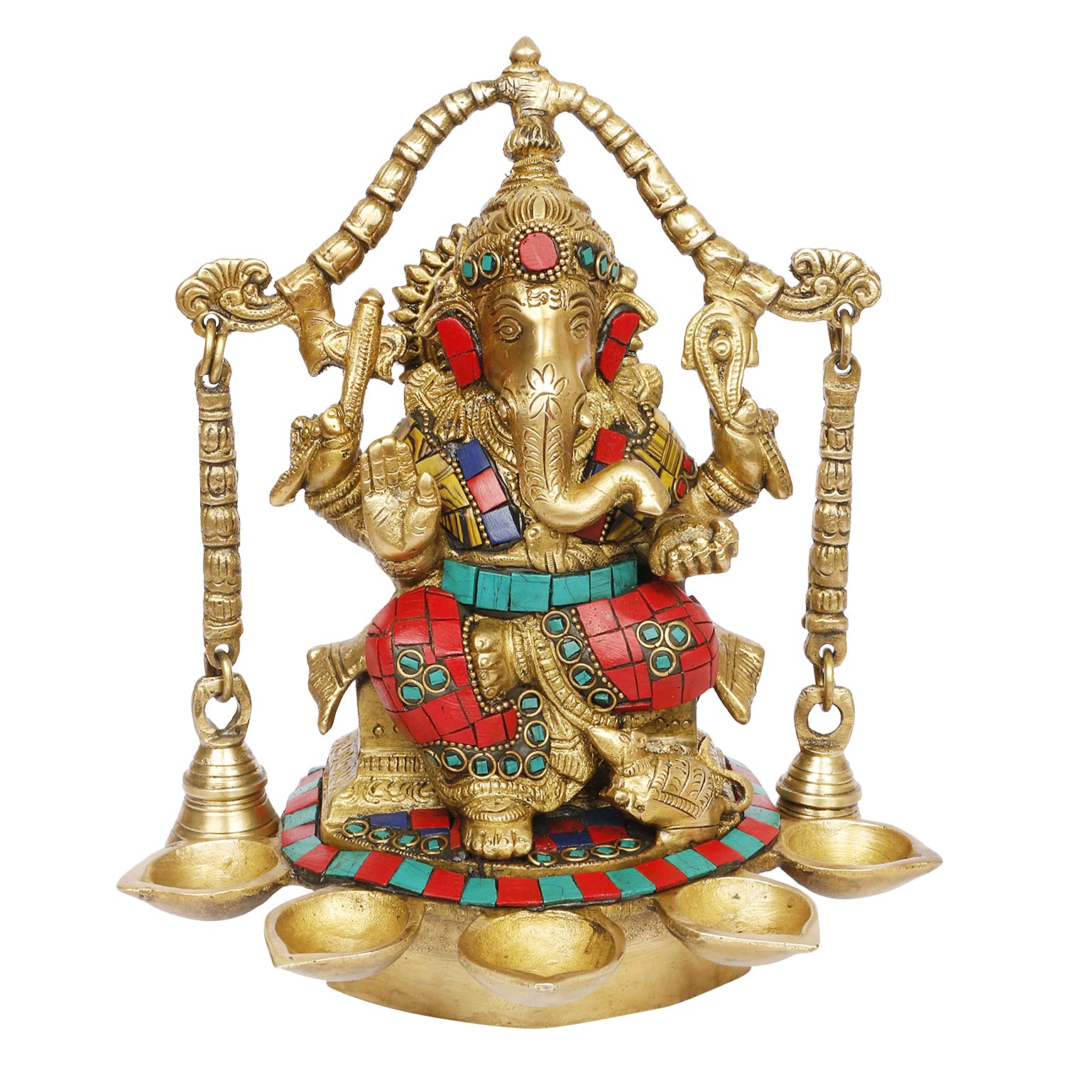 Kartique Brass Ganesh Bhagwan Idol Ganesha Statue Ganpati Murti For Home Entrance Decor Diwali Gift Ganesha With Multi Diya And 