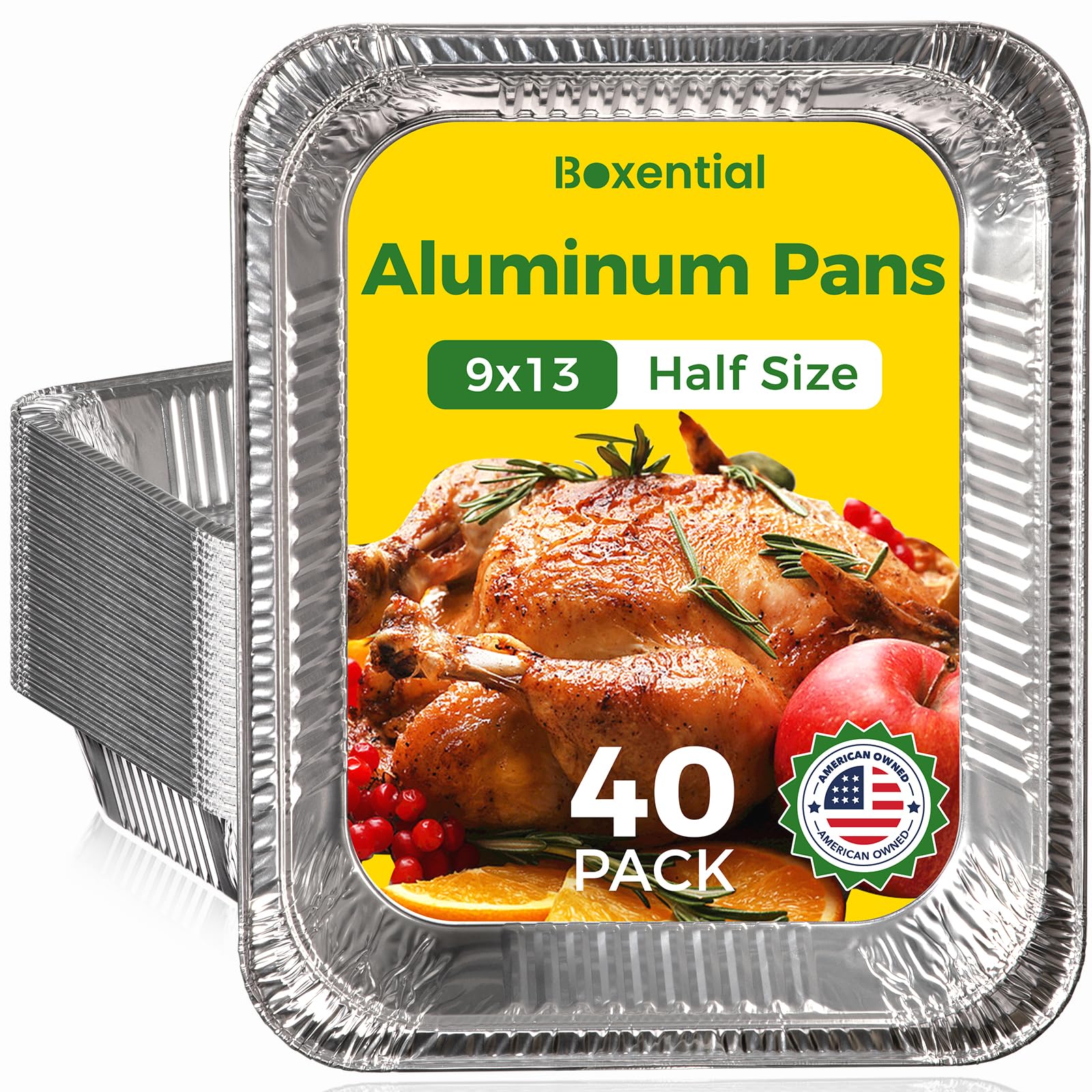 9x13 Aluminum Pans [40 Pack], Extra Heavy Duty Half Size Disposable Aluminum Foil Pans, Deep Baking Pans for Cooking, Roasting, 