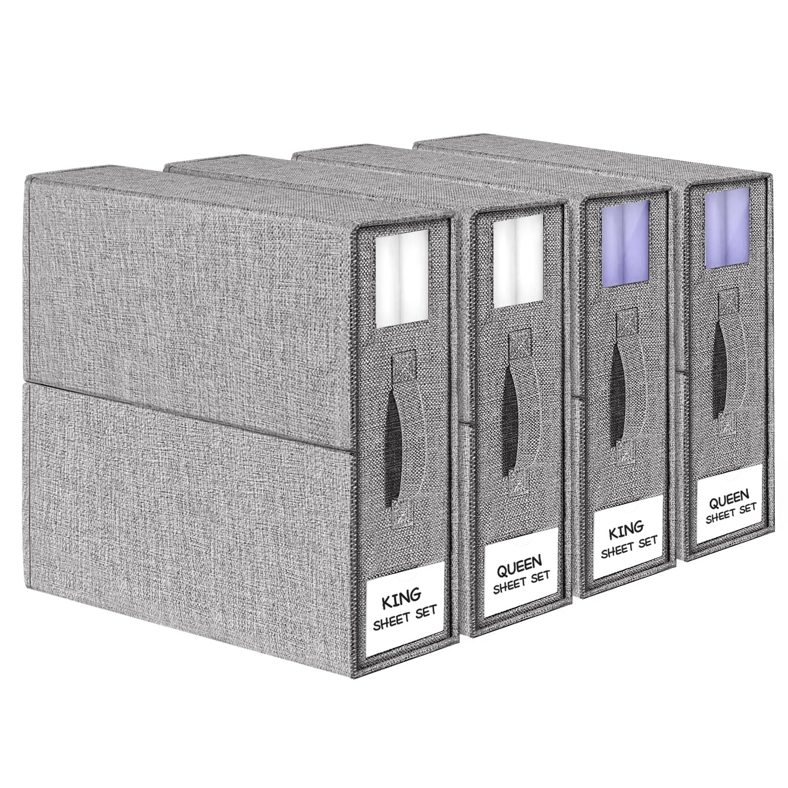 YUOROS 4 Pack Bed Sheet Organizers and Storage (Queen or King Size), Linen Closet Storage Organizer for Bedding, Duvet Covers an