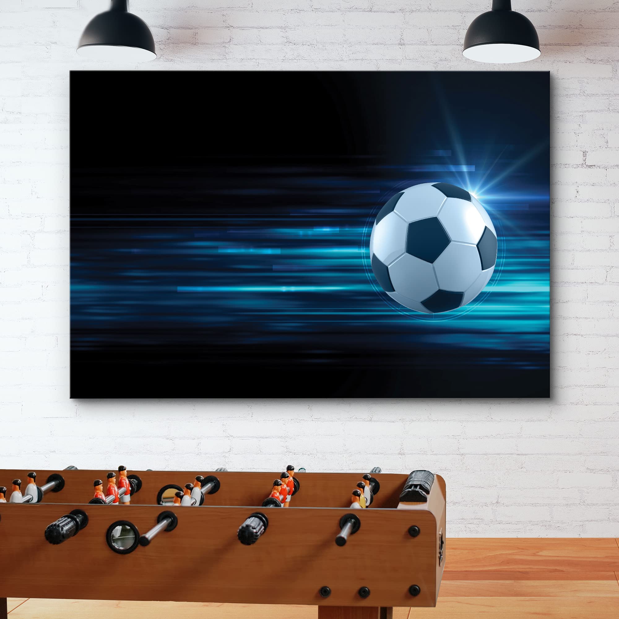 Wall26 Canvas Print Wall Art Soccer Ball On Blue Abstract Background Sports Athletes Photography Realism Contemporary Scenic Urb