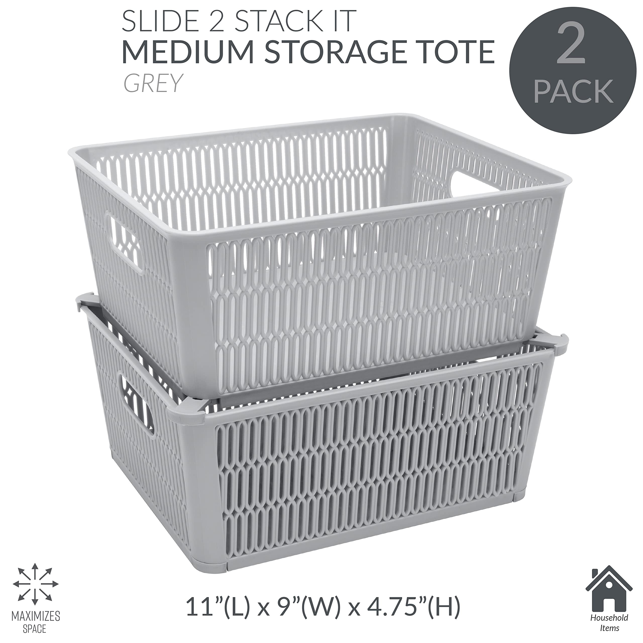 Simplify 2Pk Large Slide 2 Stack It Tote Basket | Storage & Organization | Open Bins With Stackable Capability | Bathroom | Craf