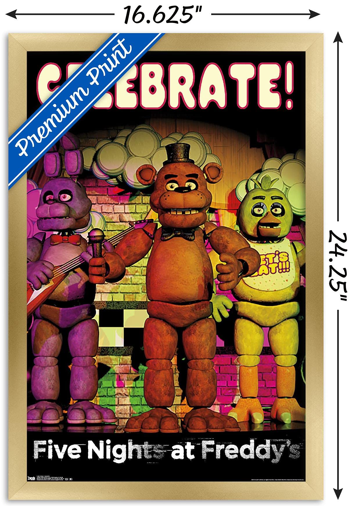 Trends International Five Nights At Freddy'S - Celebrate Wall Poster, 14.725'' X 22.375'', Gold Framed Version