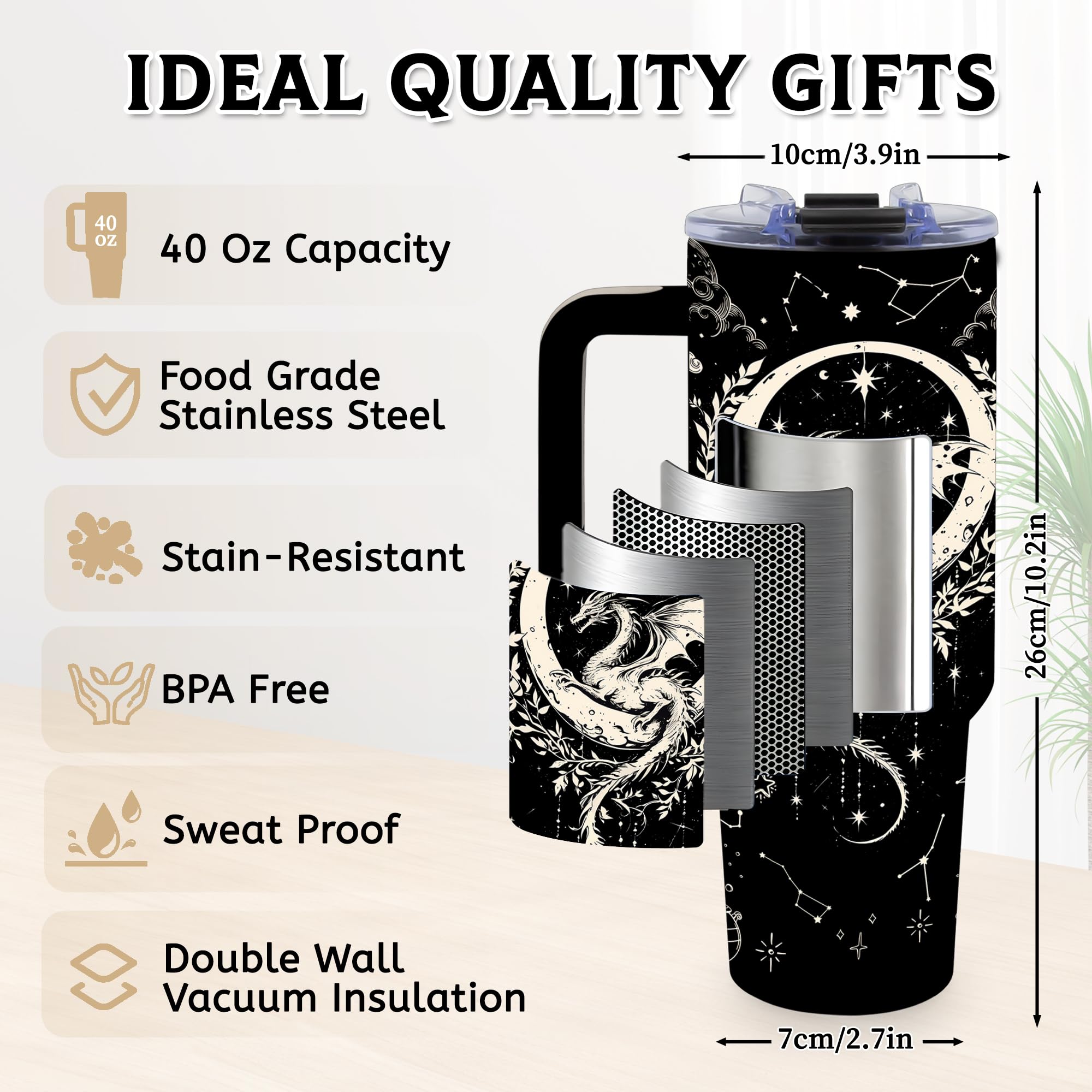 TNASURHUS Dragon Gifts for Men Women, 40oz Tumbler with Handle for Dad Husband Boyfriend, Dragon Lover Gift for Birthday Christm