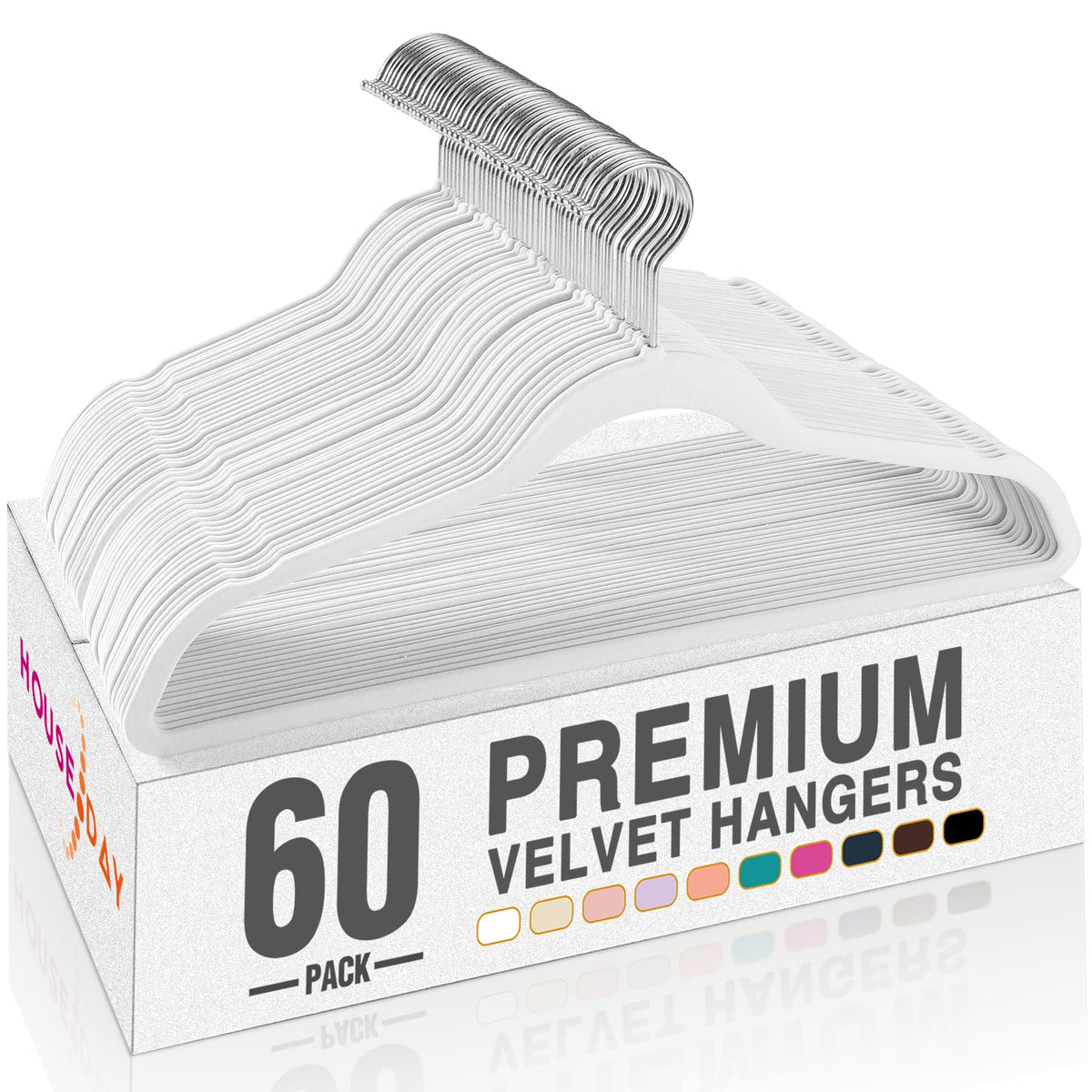 House Day White Velvet Hangers 60 Pack, Premium Clothes Hangers Non-Slip Felt Coat Hangers, Sturdy White Hangers Heavy Duty, Spa