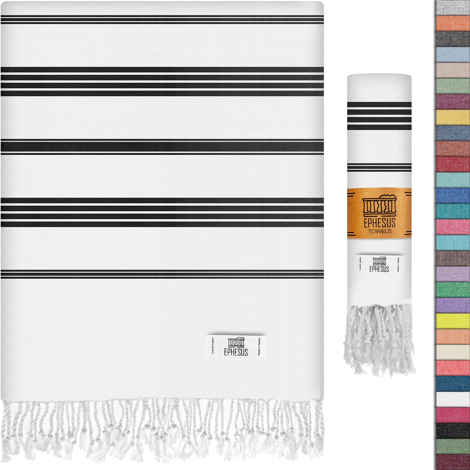 Turkish Beach Towel - 38X70 Inch Oversized - Sultan Design - Turkish Towel For Beach Pool, Yoga - Prewashed, Lightweight, Quick