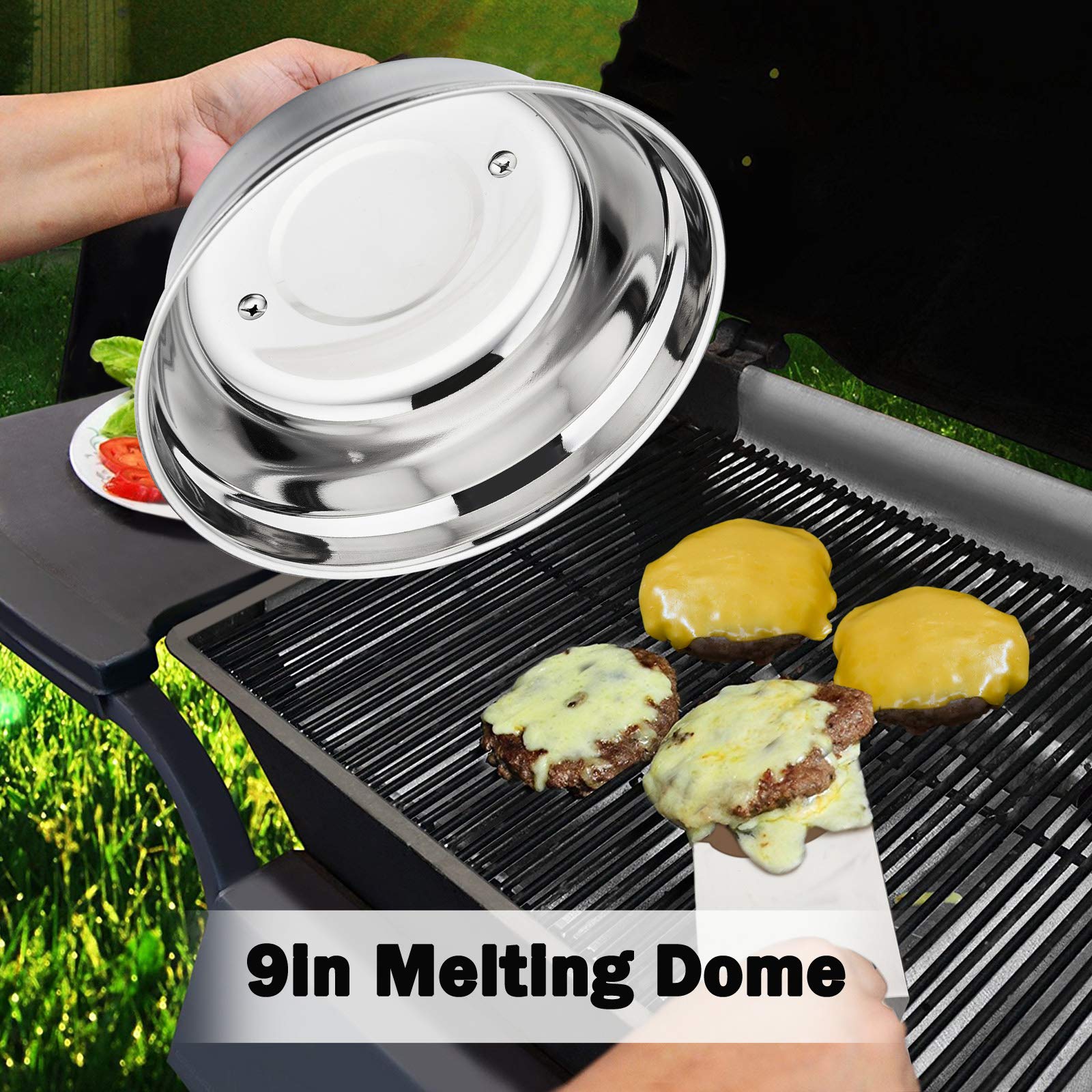 Cheese Melting Dome  HaSteeL 12In & 9In Heavy Duty Round Basting Steam Cover  Stainless Steel Griddle Grill Accessories for Flat Top BBQ Kitchen Cooking Indoor & Outdoor  Dishwasher Safe - (2Packs)
